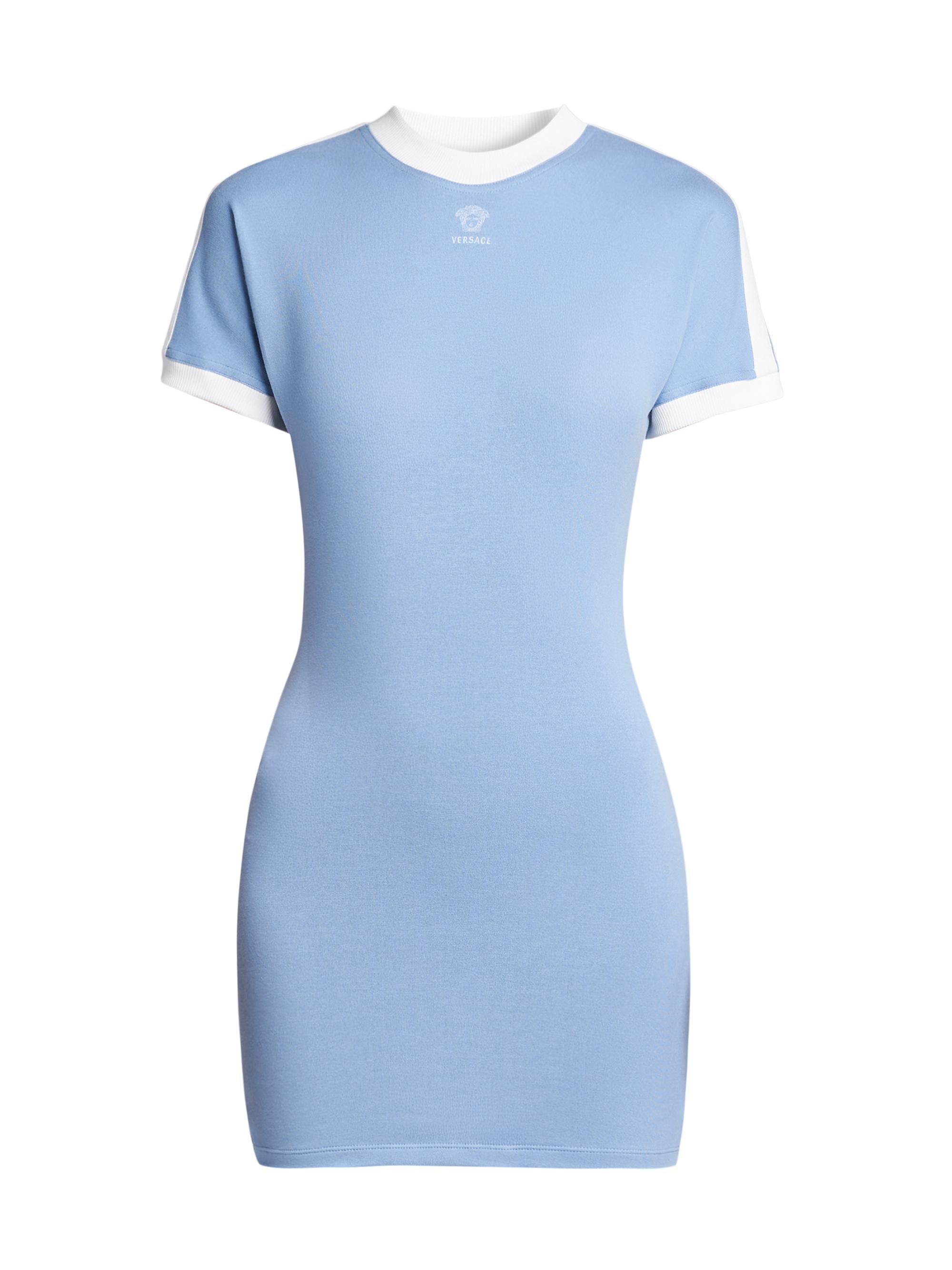 Versace Women's La Vacanza Medusa Logo Stretch Cotton T-Shirt Dress - Dusty Blue White - Women's Clothing