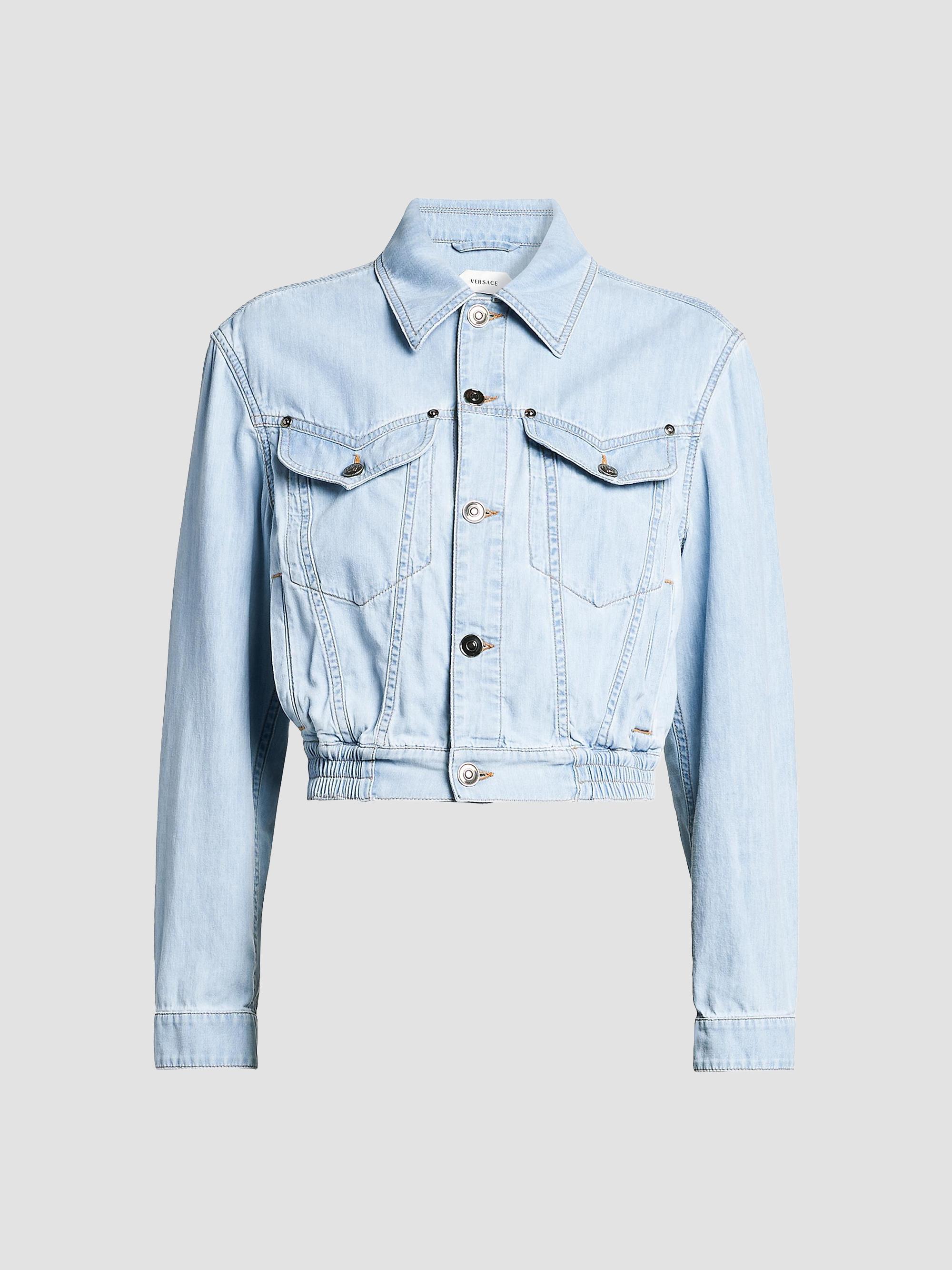Versace Women's Denim Chambray Blouson Trucker Jacket - Light Blue | Thumbnail 7