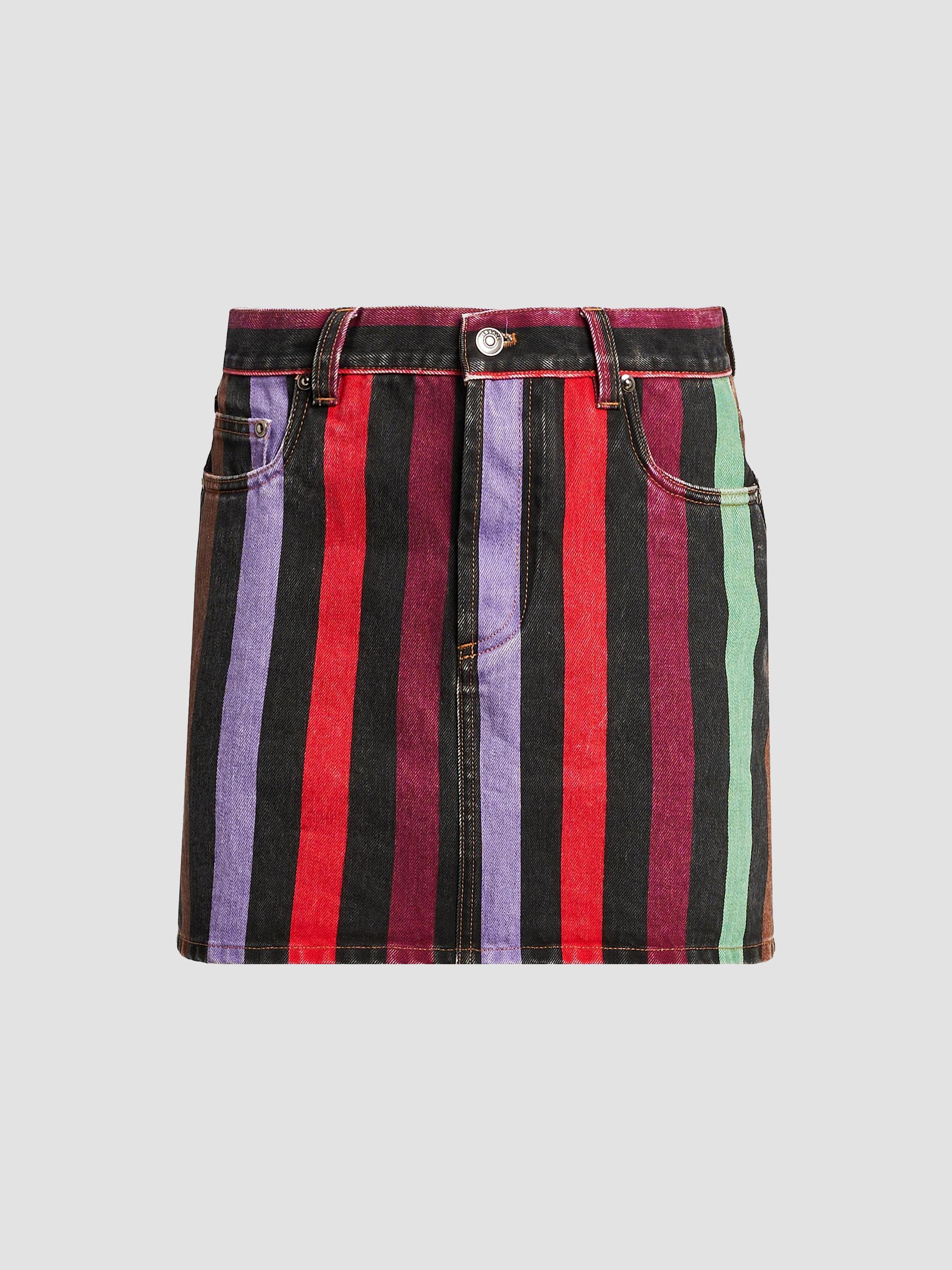 Versace Women's La Vacanza Striped Rigid Denim Miniskirt | Thumbnail 7