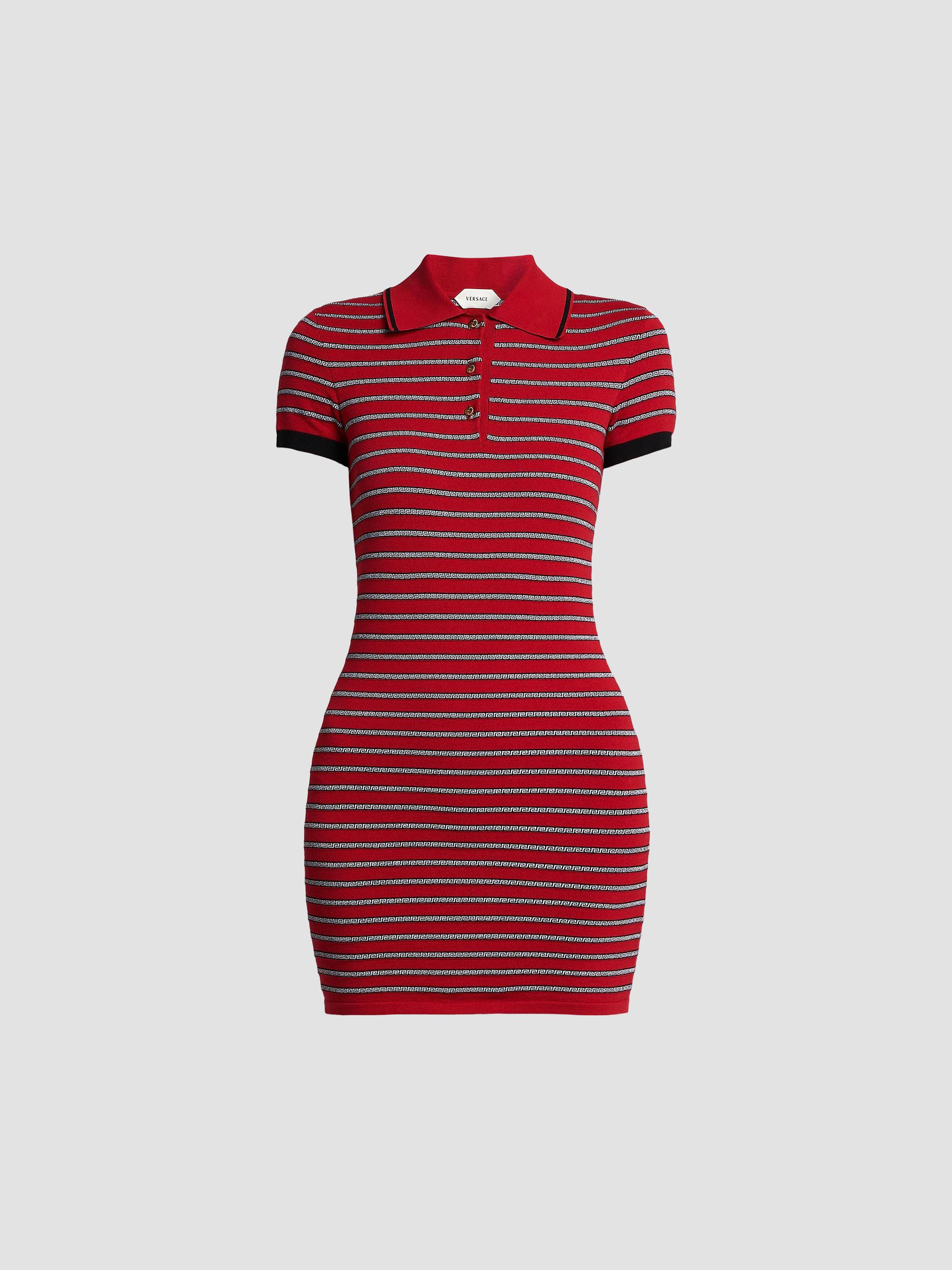 Versace Women's La Vacanza Greca Stripe Cotton-Blend Polo Minidress - Red Jumpsuit | Thumbnail 7