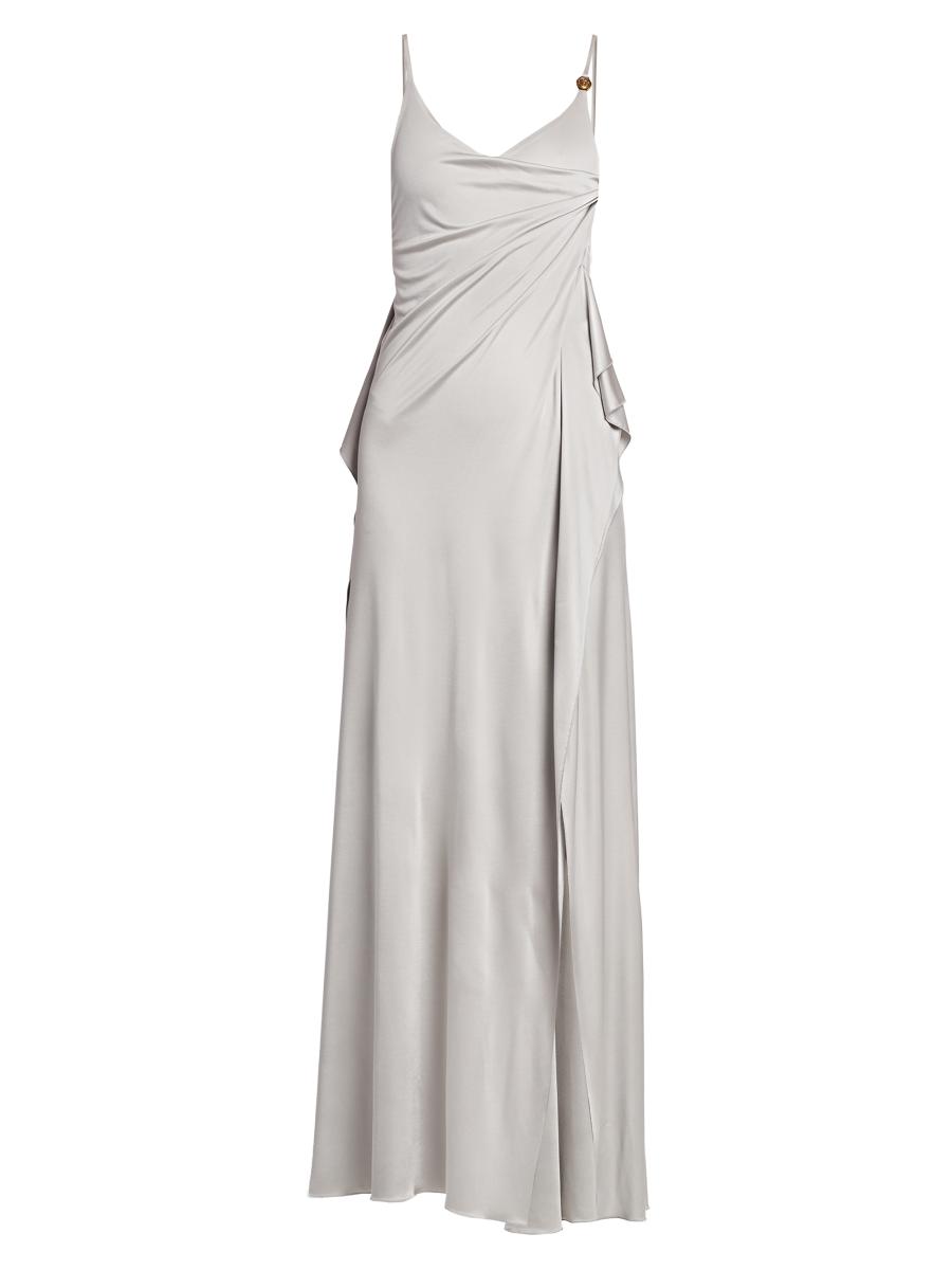 Versace Women's La Vacanza Draped Jersey Gown In Silver
