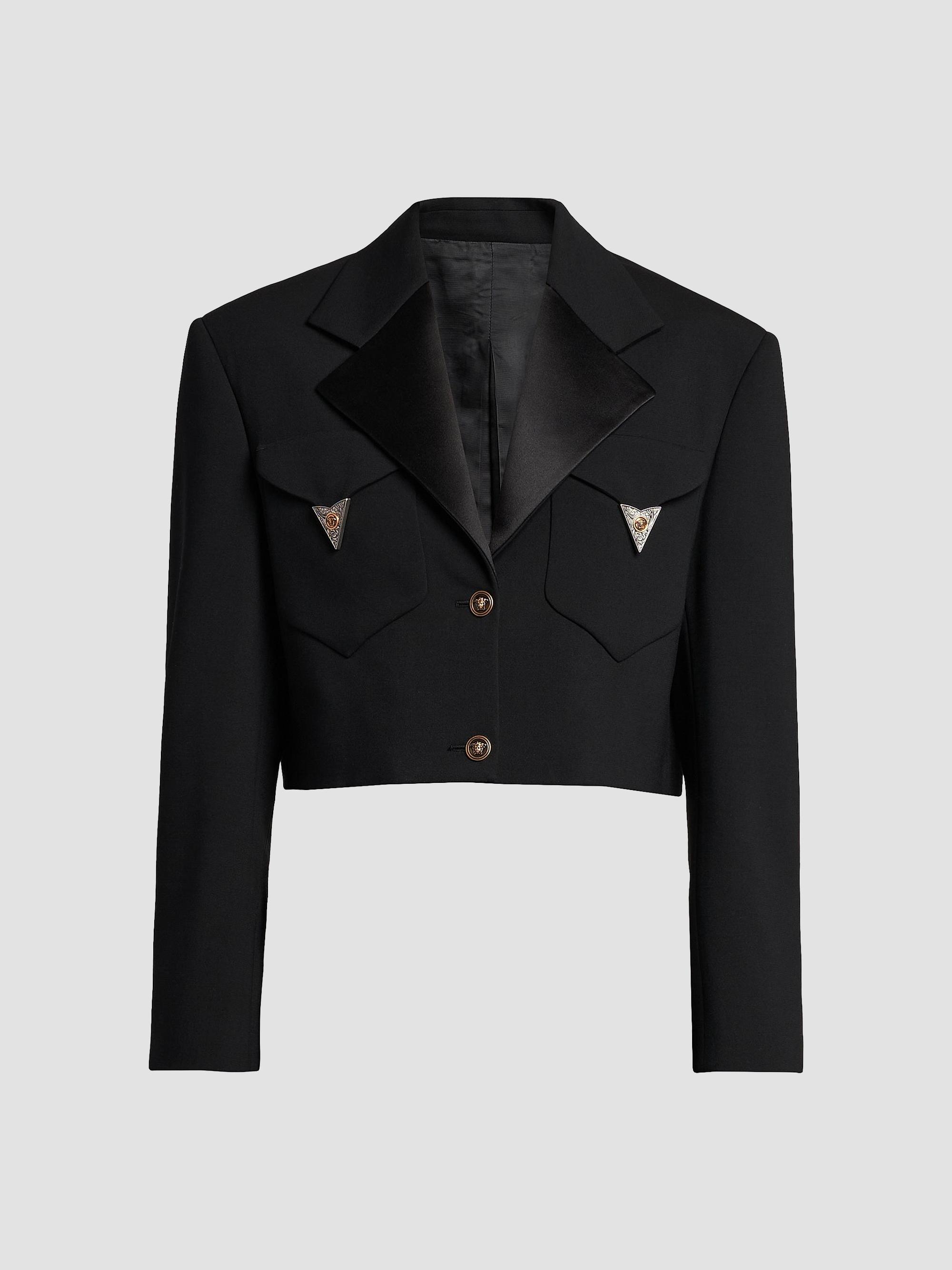 Versace Women's La Vacanza Hardware-Embellished Wool Crop Blazer - Black | Thumbnail 7