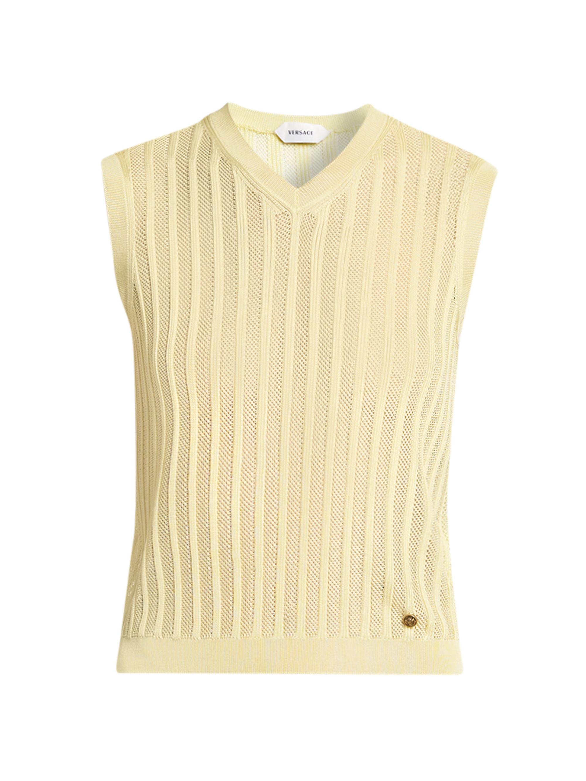 Versace Women's La Vacanza Mesh Rib-Knit Sweater Vest - Pale Yellow - Women's Clothing