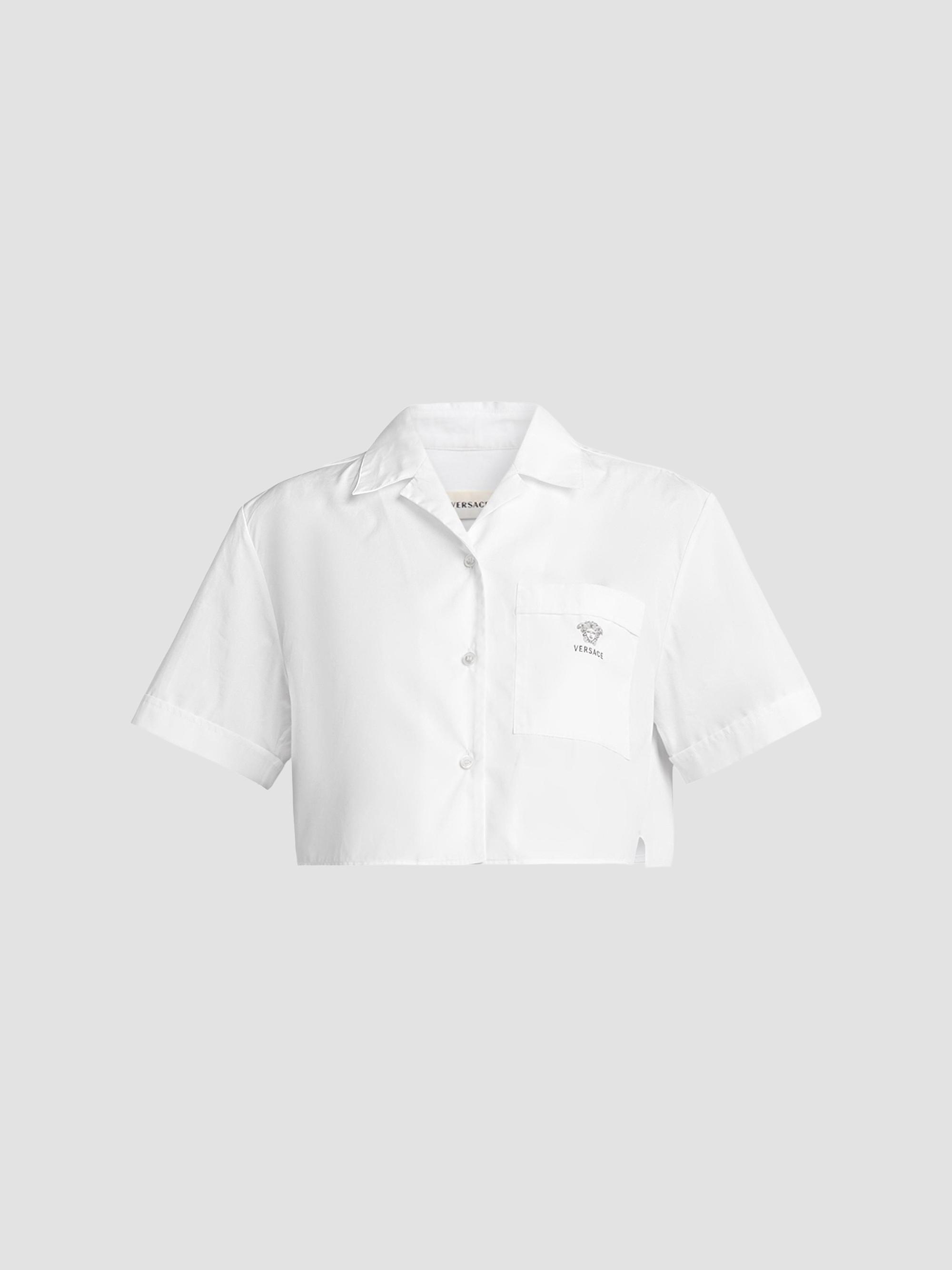 Versace Women's La Vacanza Medusa Head Cotton Crop Shirt - Optical White | Thumbnail 7