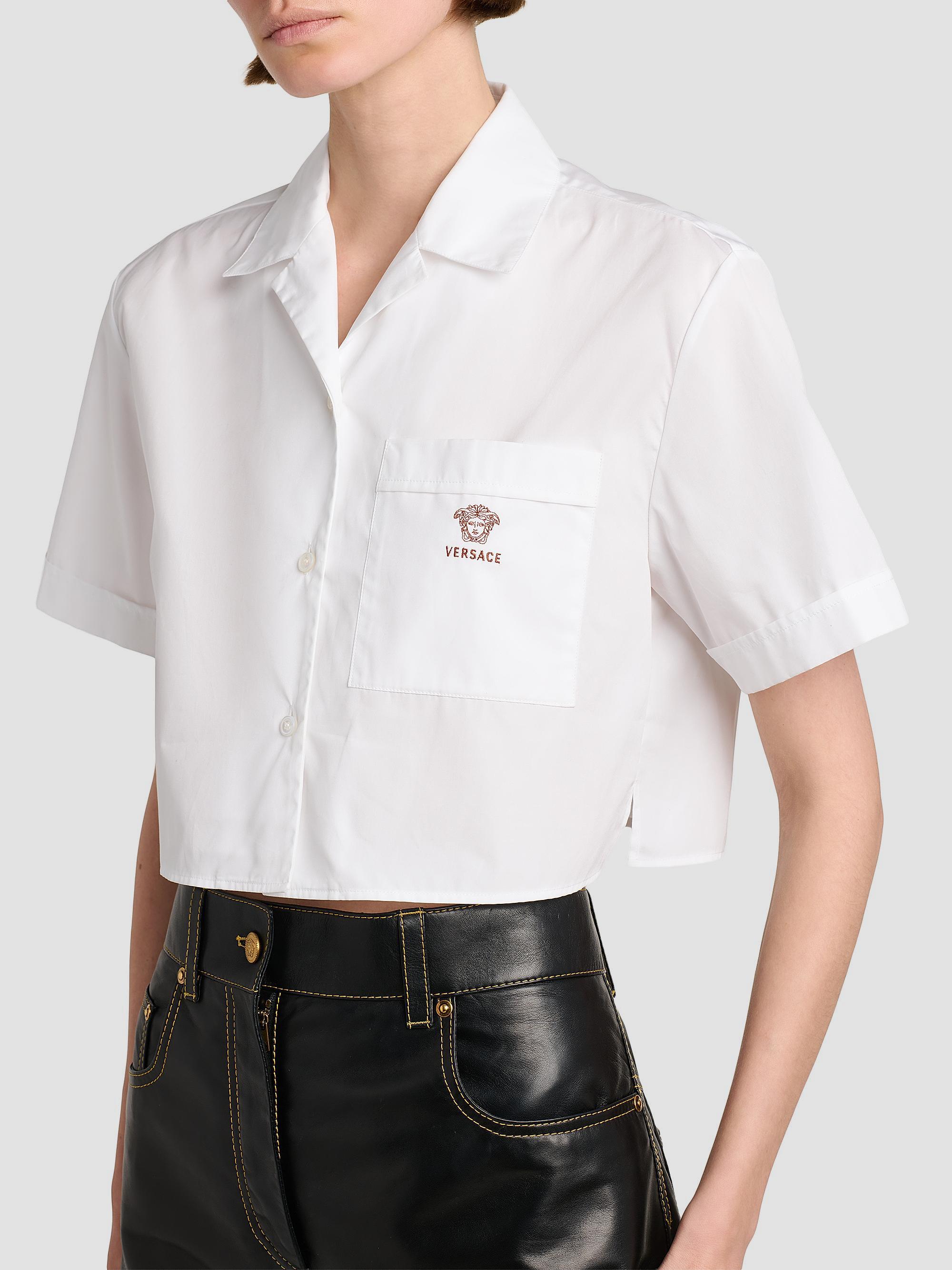 Versace La Vacanza Medusa Head Cotton Crop Shirt | Saks Fifth Avenue
