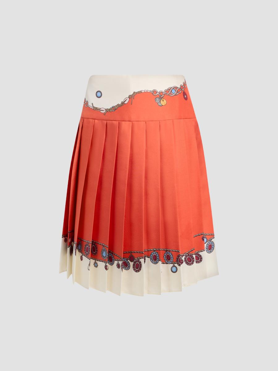 Versace Women's Stolen Jewels Silk Pleated Mini Skirt In Orange White Gold