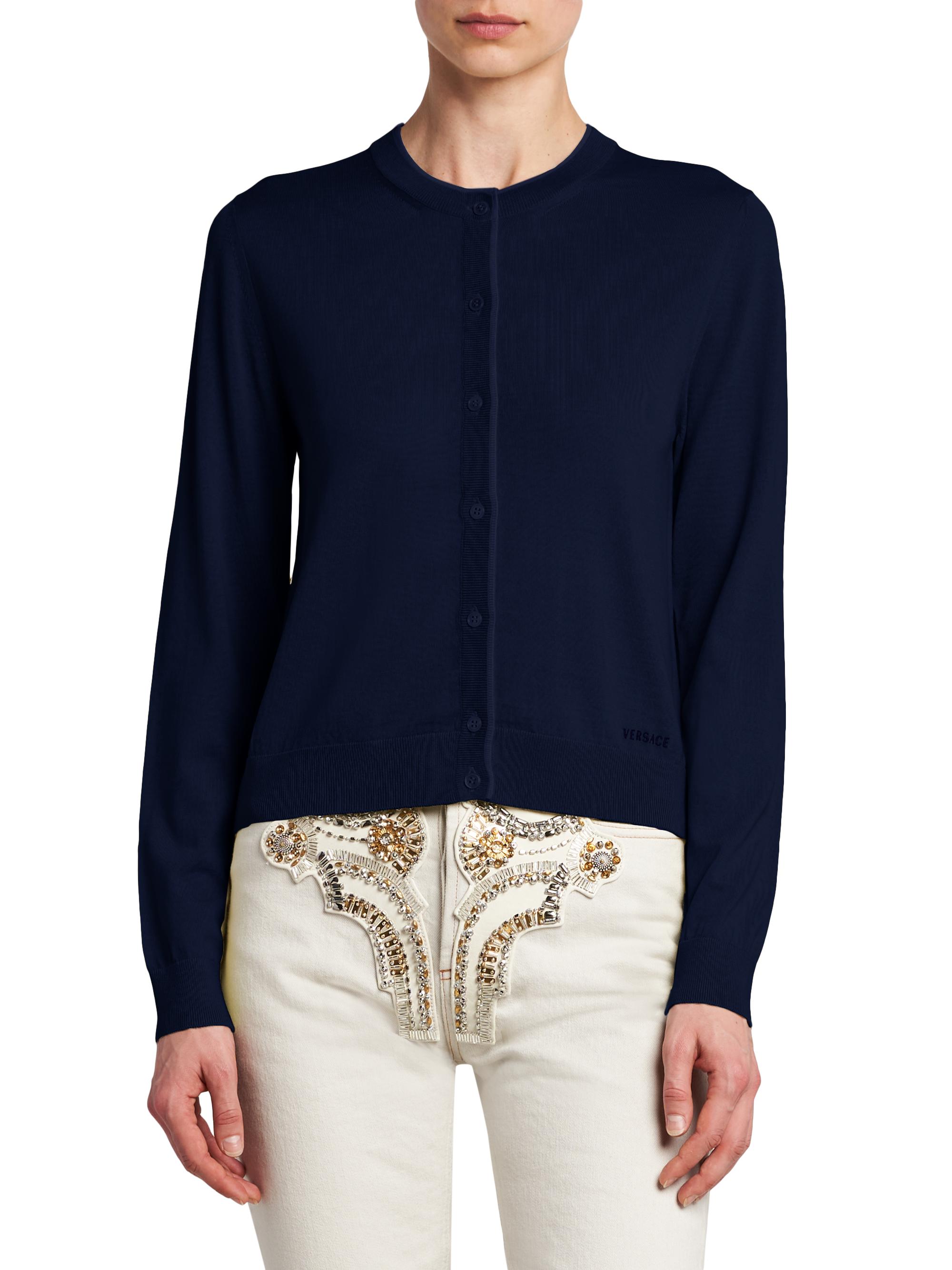 Versace Women's La Vacanza Classic Wool Cardigan - Navy | Thumbnail 3