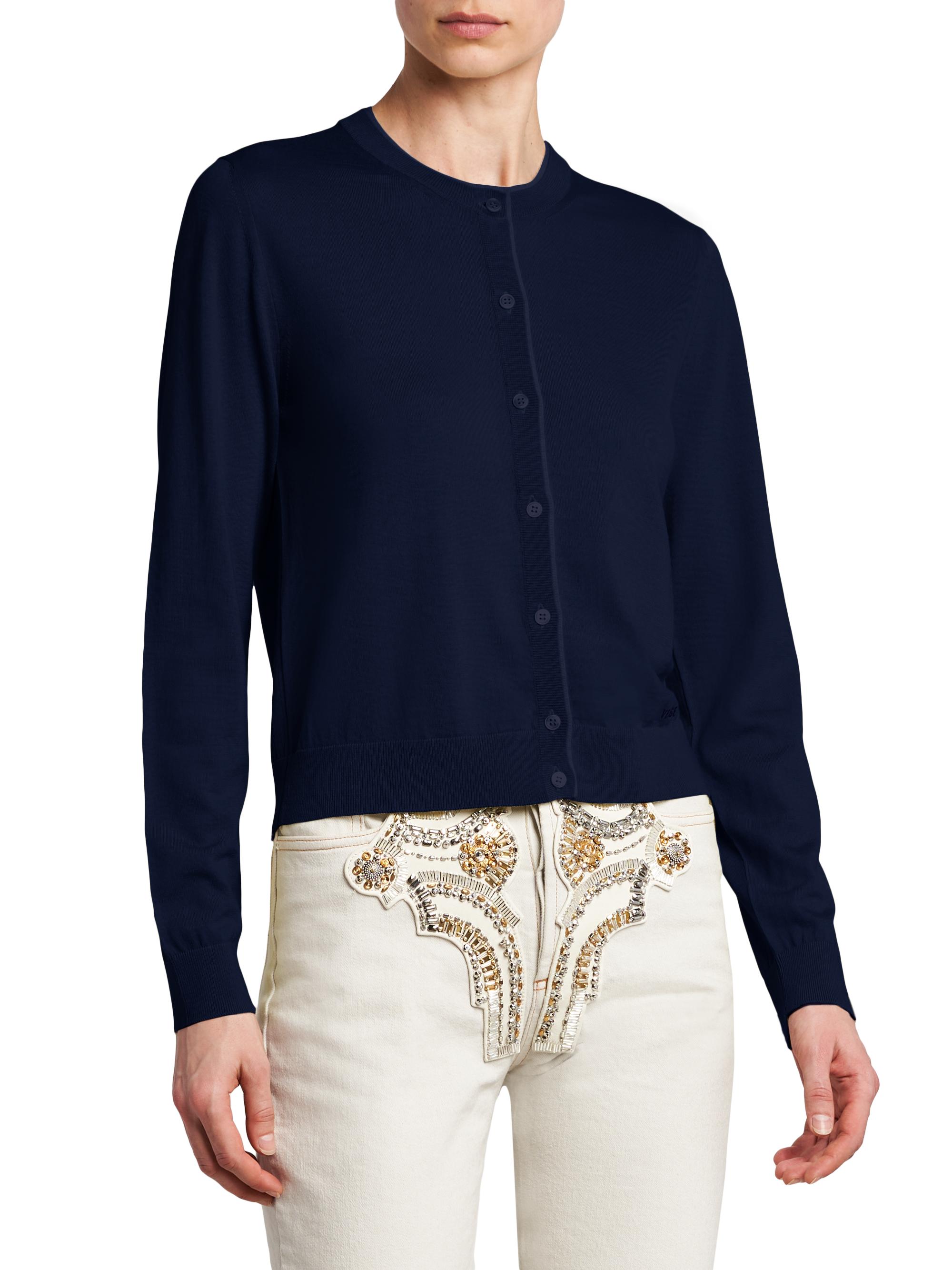 Versace Women's La Vacanza Classic Wool Cardigan - Navy | Thumbnail 4