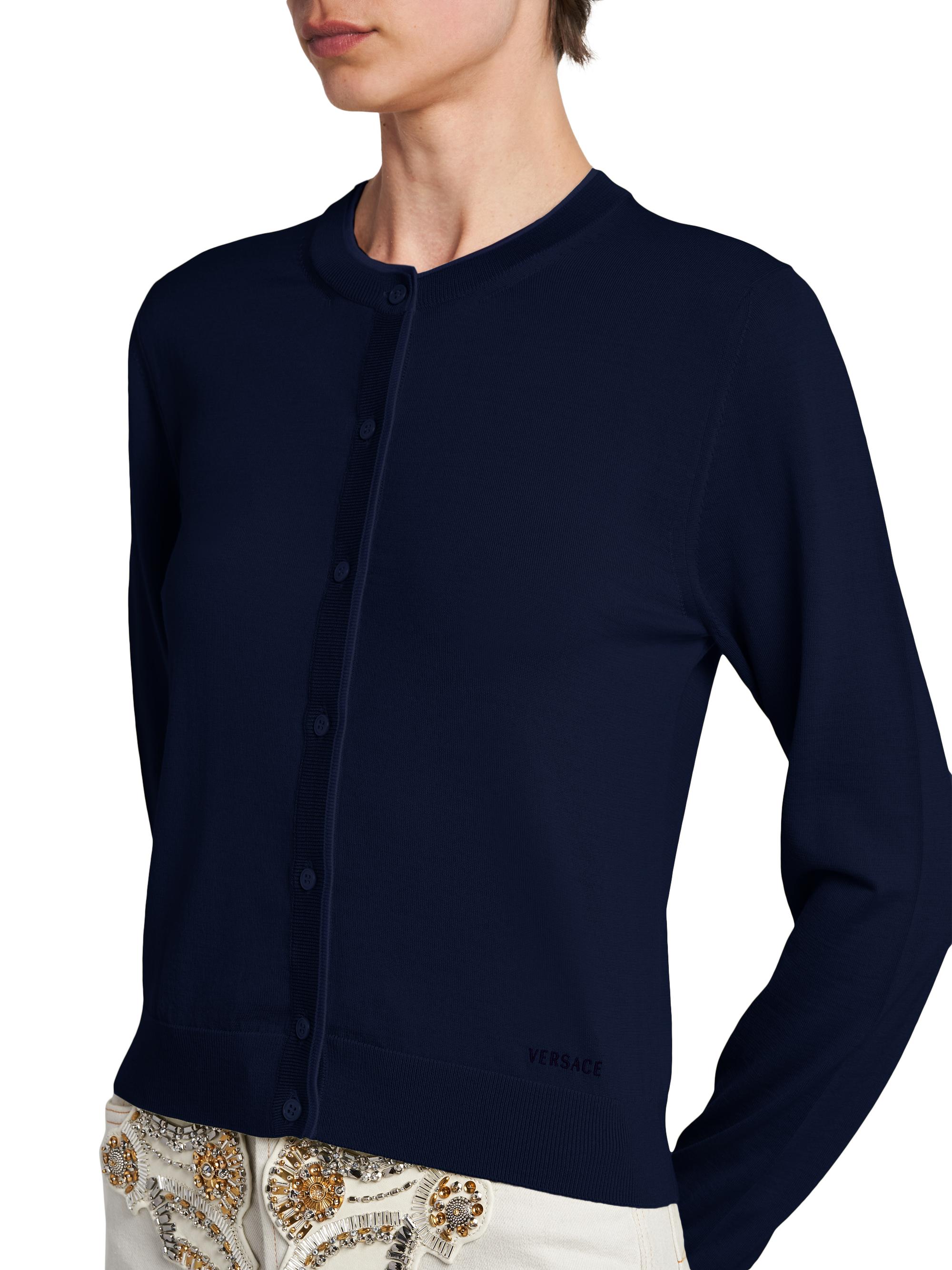Versace Women's La Vacanza Classic Wool Cardigan - Navy | Thumbnail 6