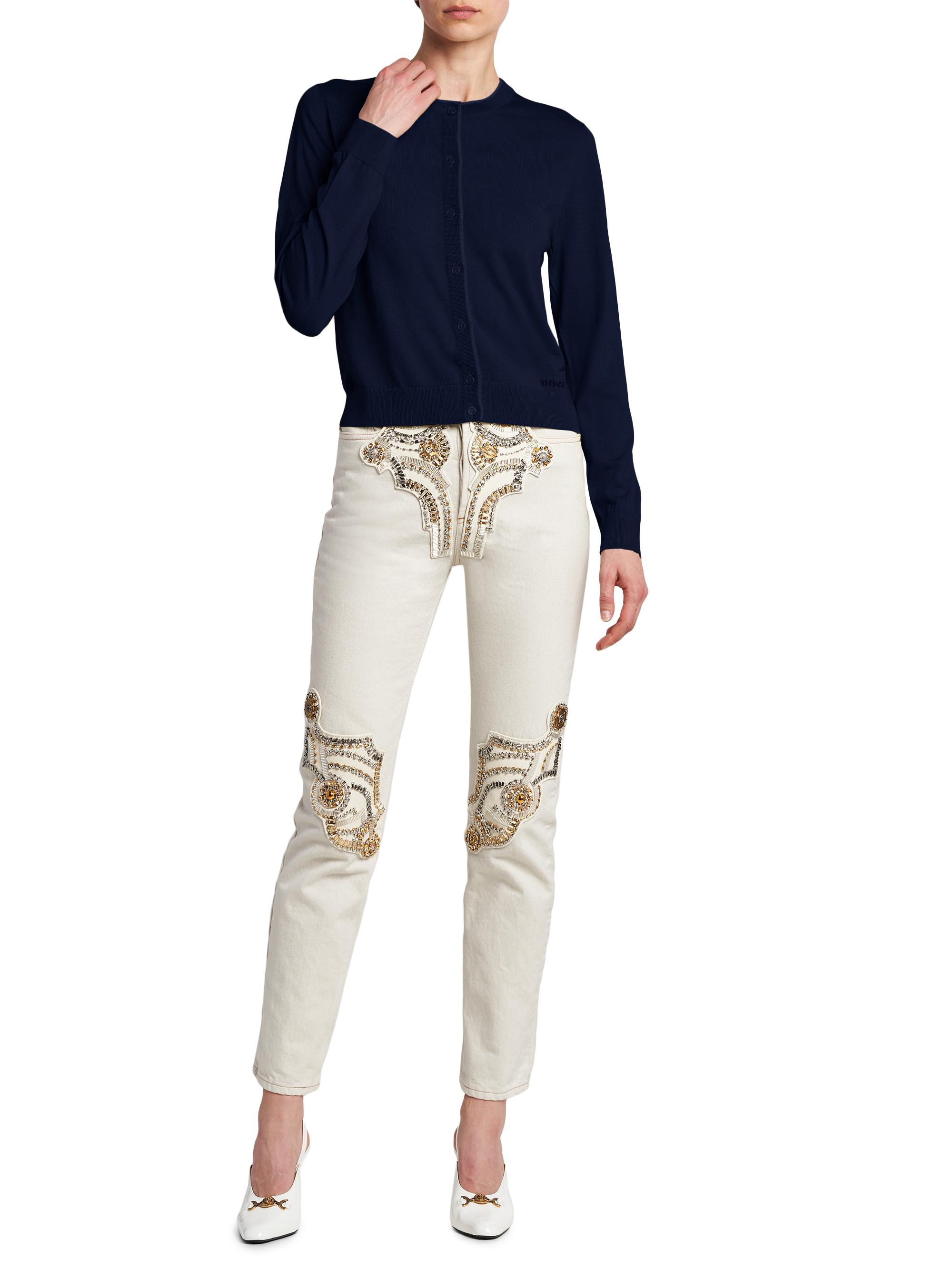 Versace Women's La Vacanza Classic Wool Cardigan - Navy | Thumbnail 2