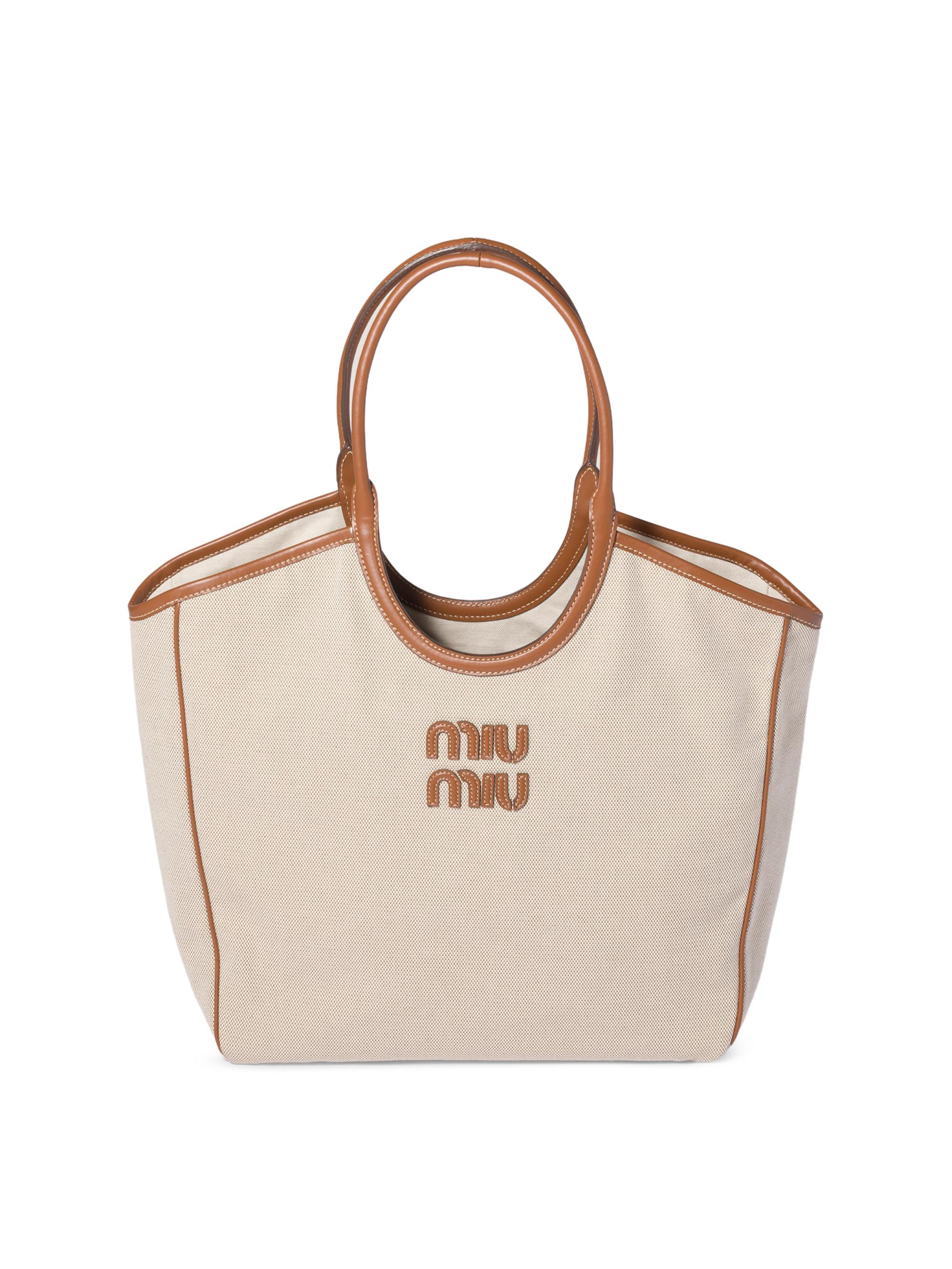 Miu Miu Women's Ivy Canvas and Leather Tote Bag - Beige