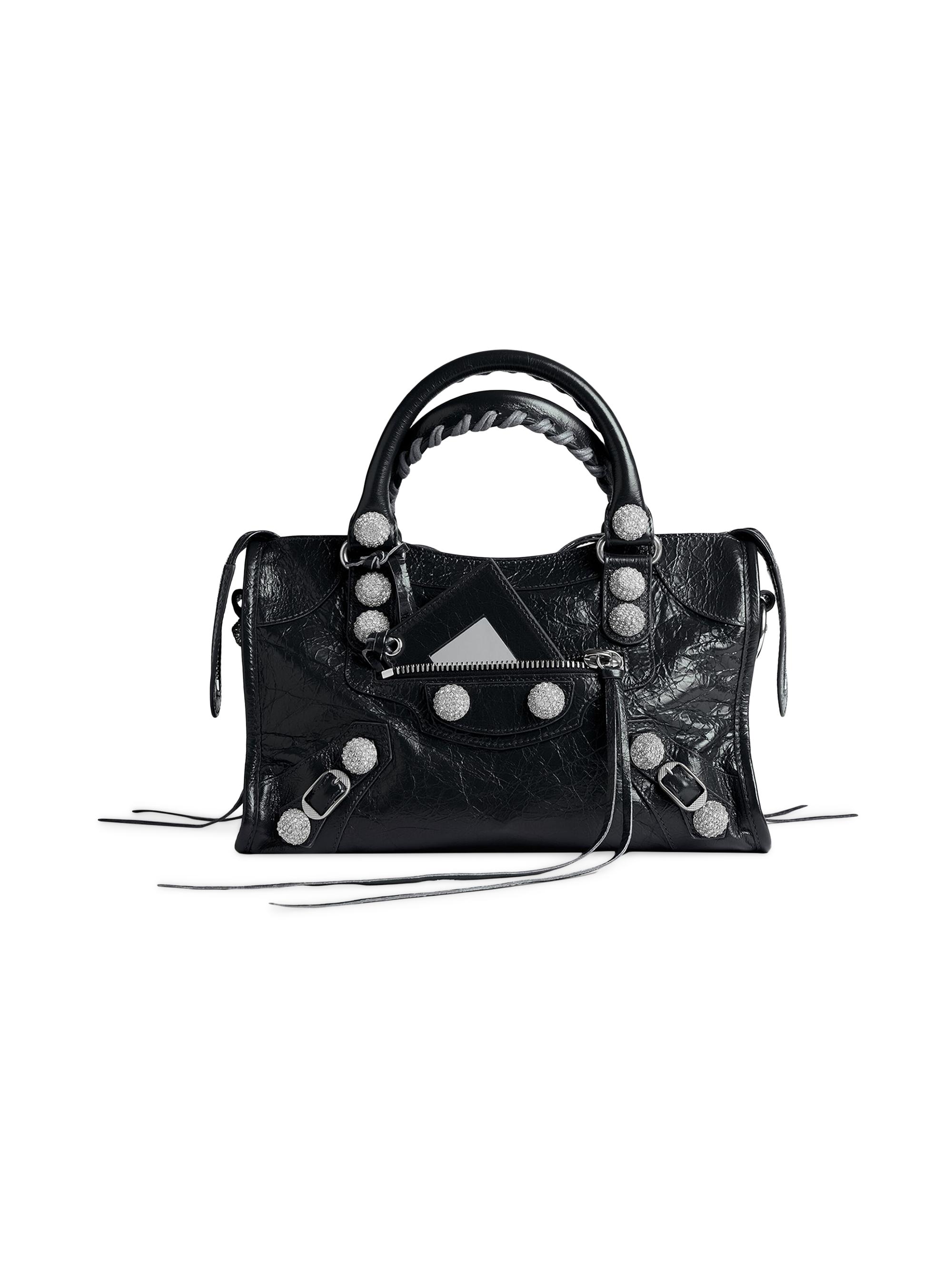 Balenciaga Women's Le City  Giant Studs Top Handle Bag with Rhinestones - Black