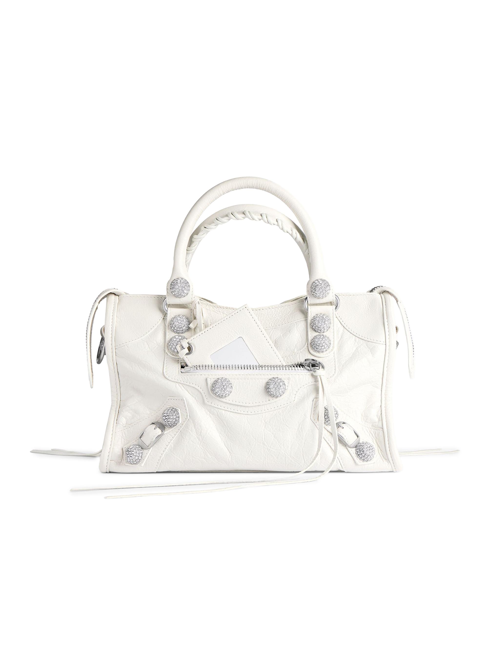 Balenciaga Women's Le City  Giant Studs Top Handle Bag with Rhinestones - Optic White