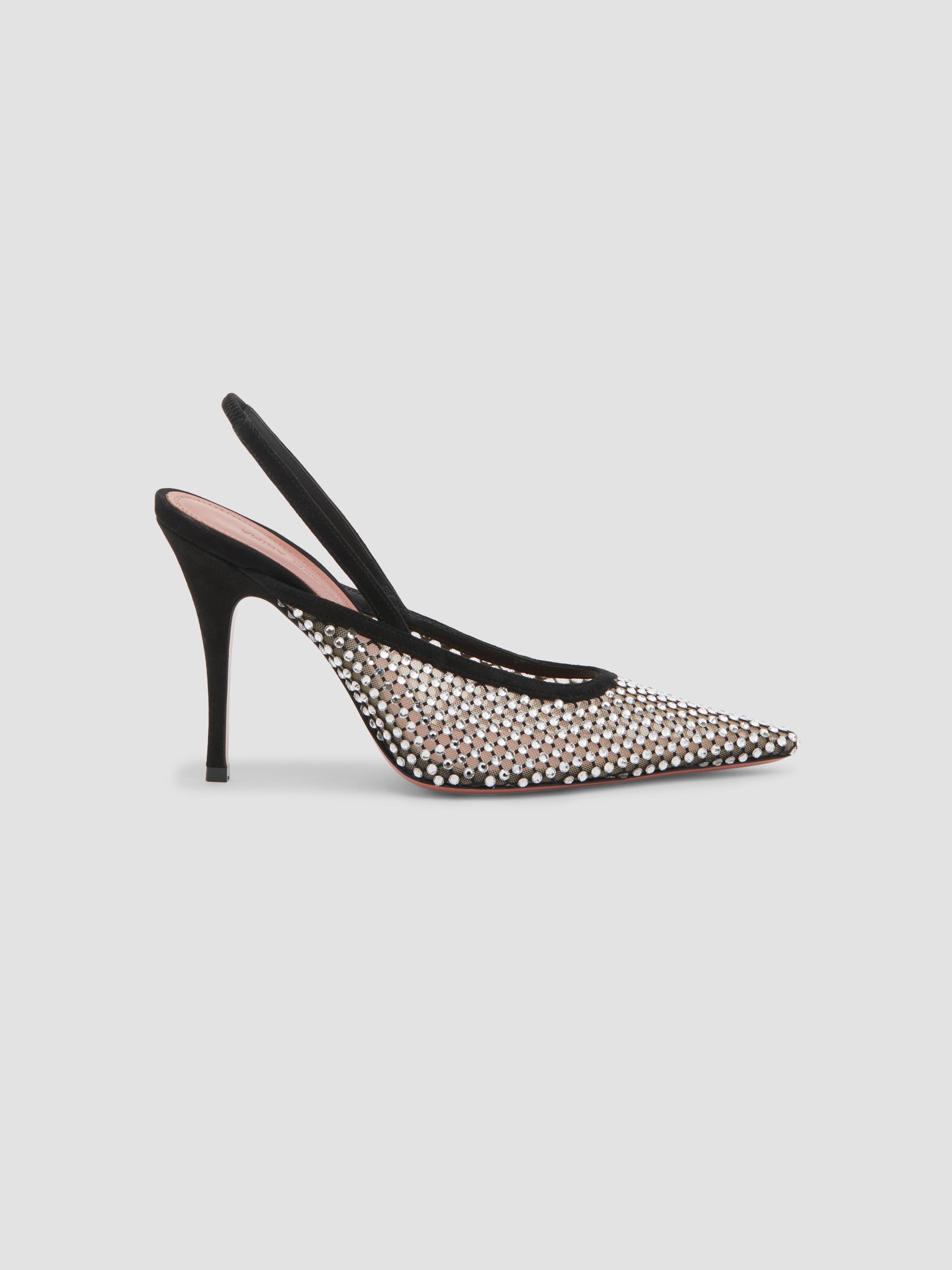 Felicia 100MM Crystal-Embellished Net & Suede Slingback Pumps