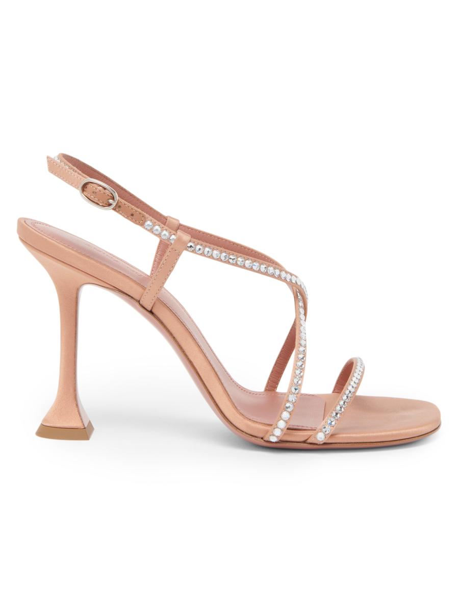 Amina Muaddi Women's Sally 95mm Crystal-embellished Silk Sandals In Latte Satin White Crystals