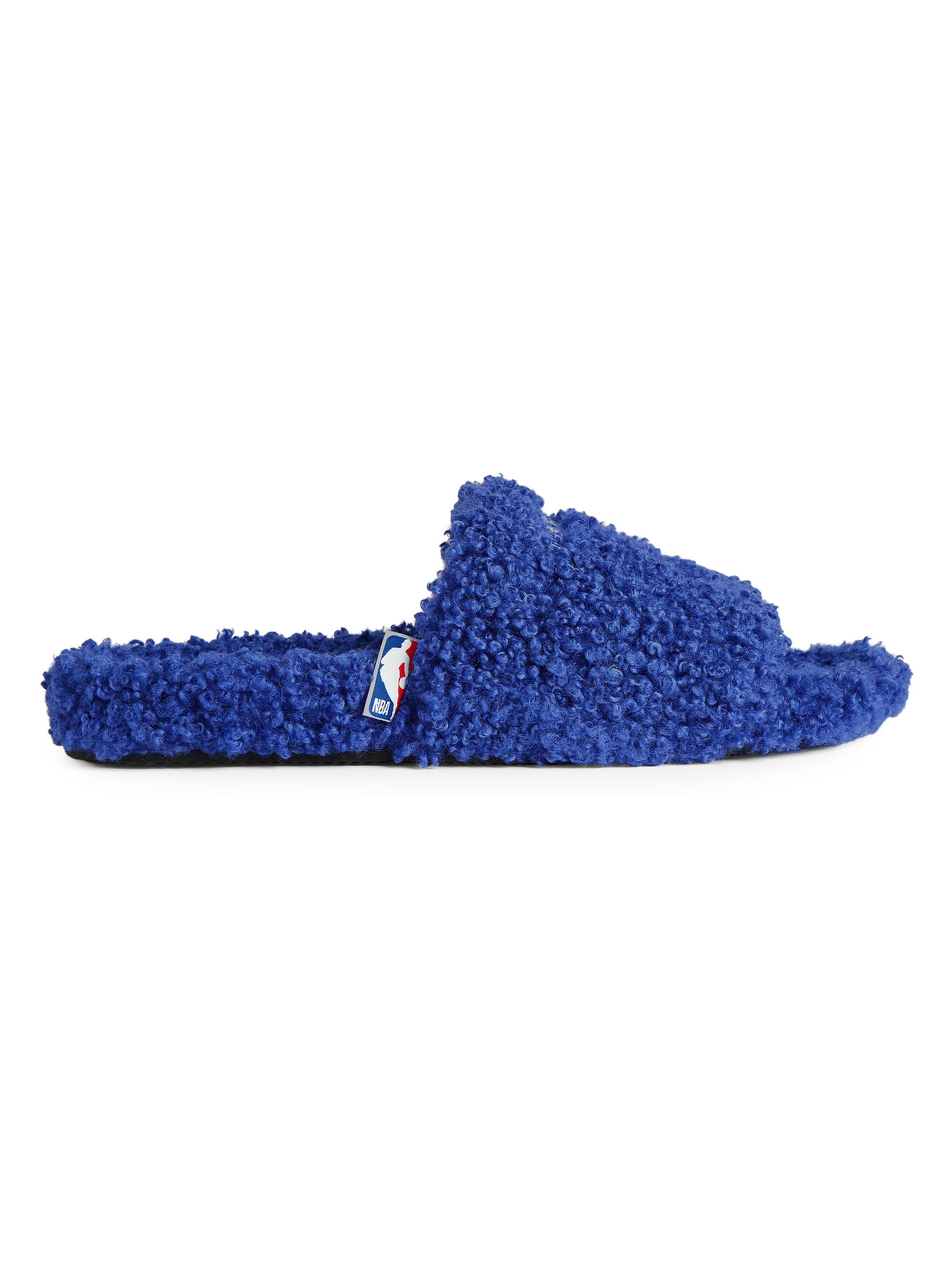 Balenciaga Men's  x NBA Collaboration Furry Open Mules - Blue White | Thumbnail 7