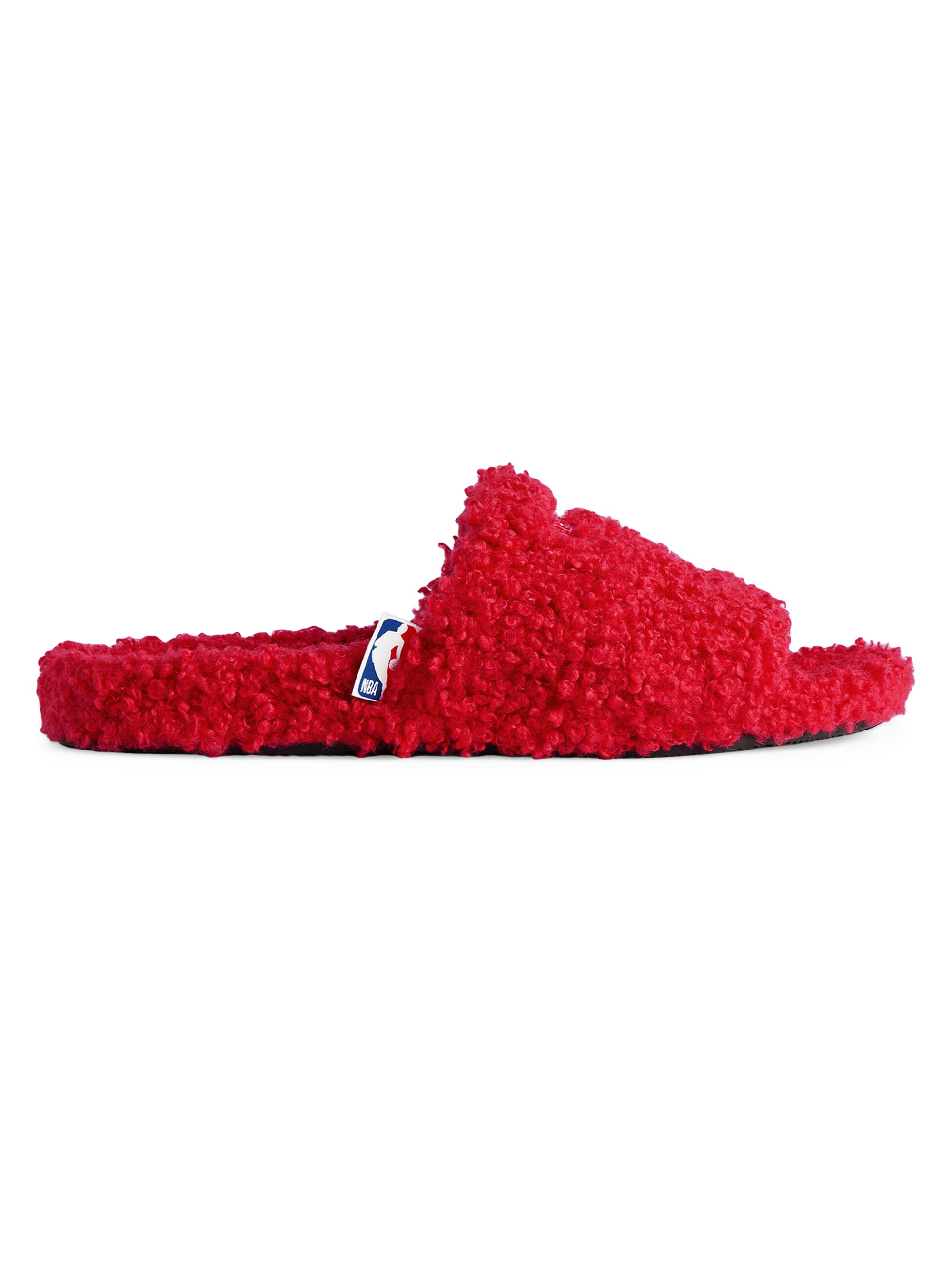 Balenciaga Men's  x NBA Collaboration Furry Open Mules - Red White | Thumbnail 7