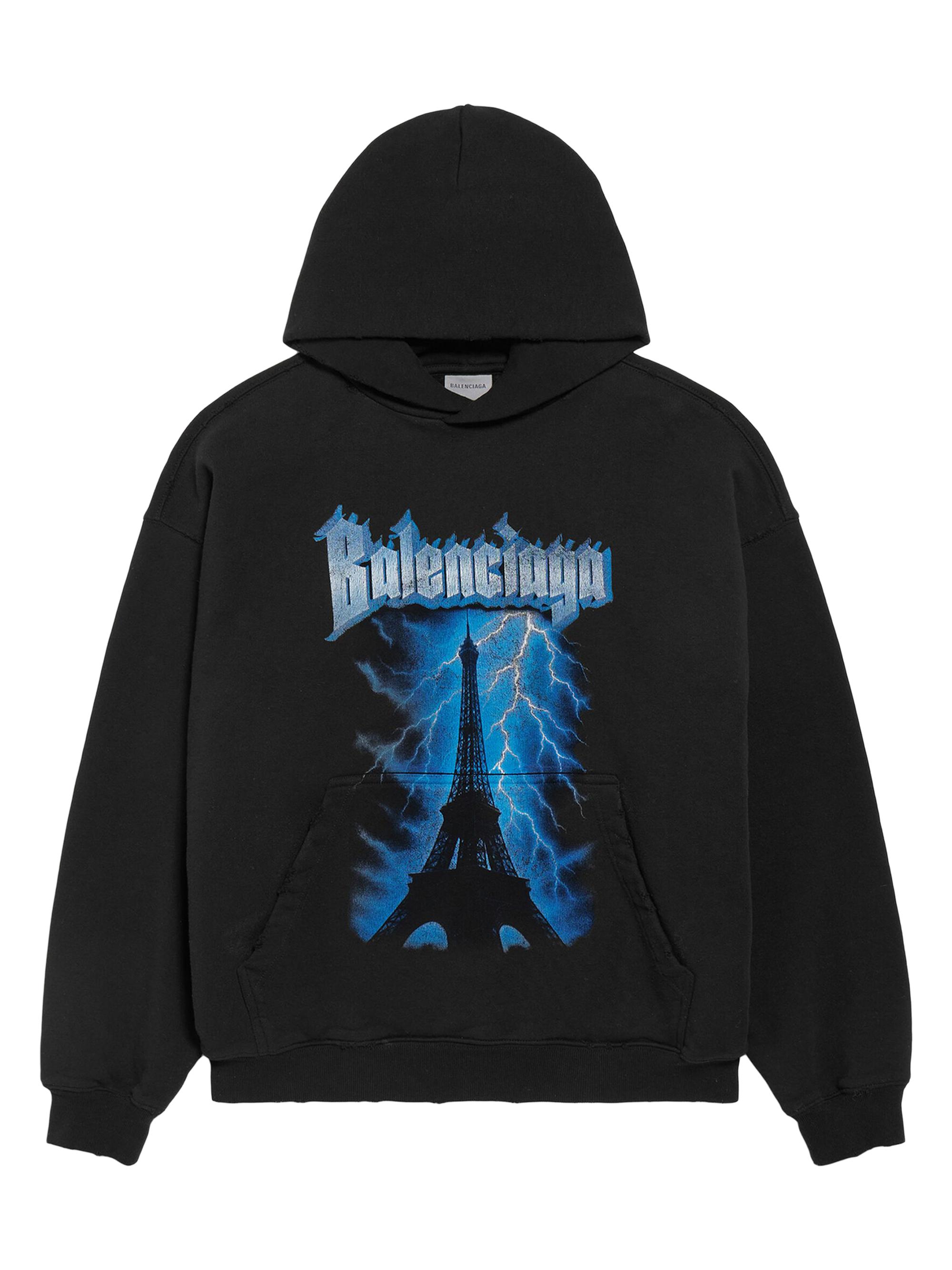 Balenciaga Men's Paris Thunderstorm Medium Fit Hoodie - Black