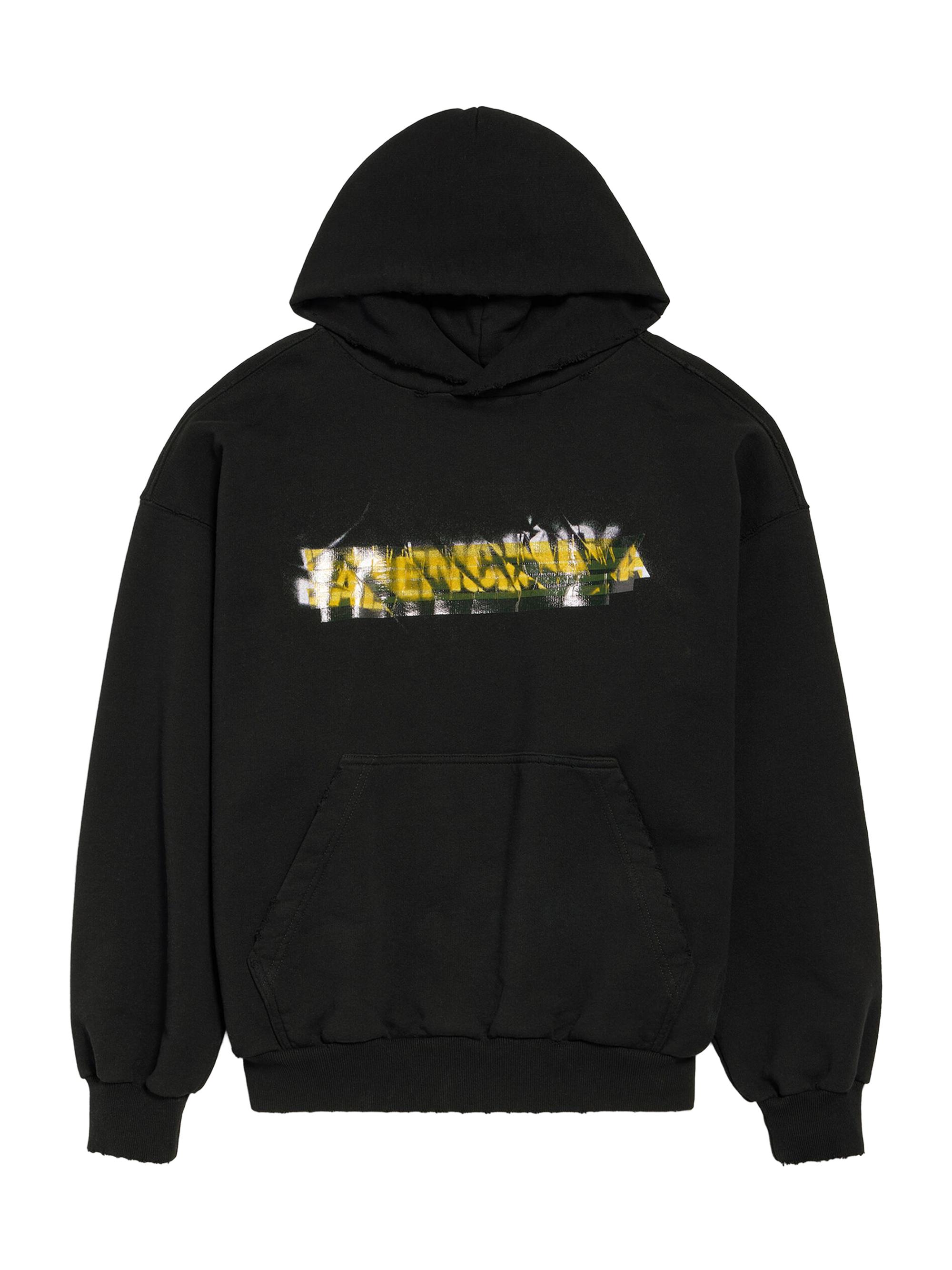 Balenciaga Men's Messy Spray Medium Fit Hoodie - Black