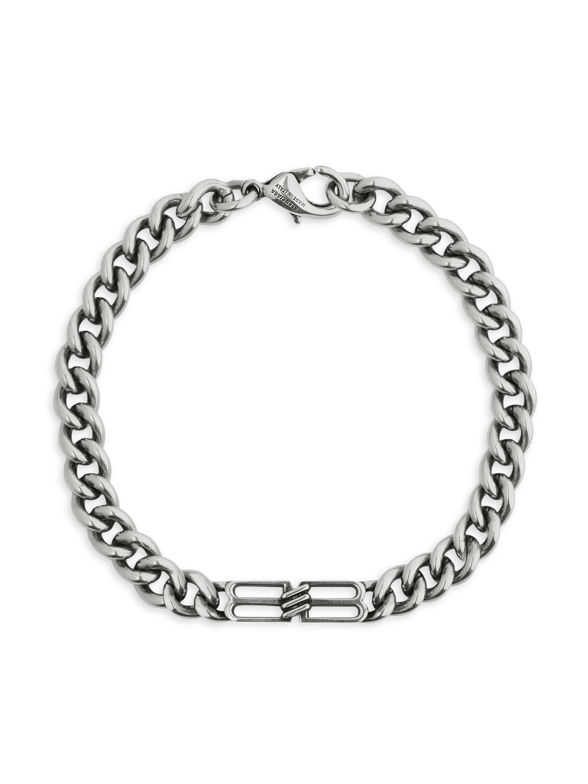 Balenciaga Men's BB Icon Thin Gourmette Bracelet - Antique Silver - Men's Jewelry And Watches