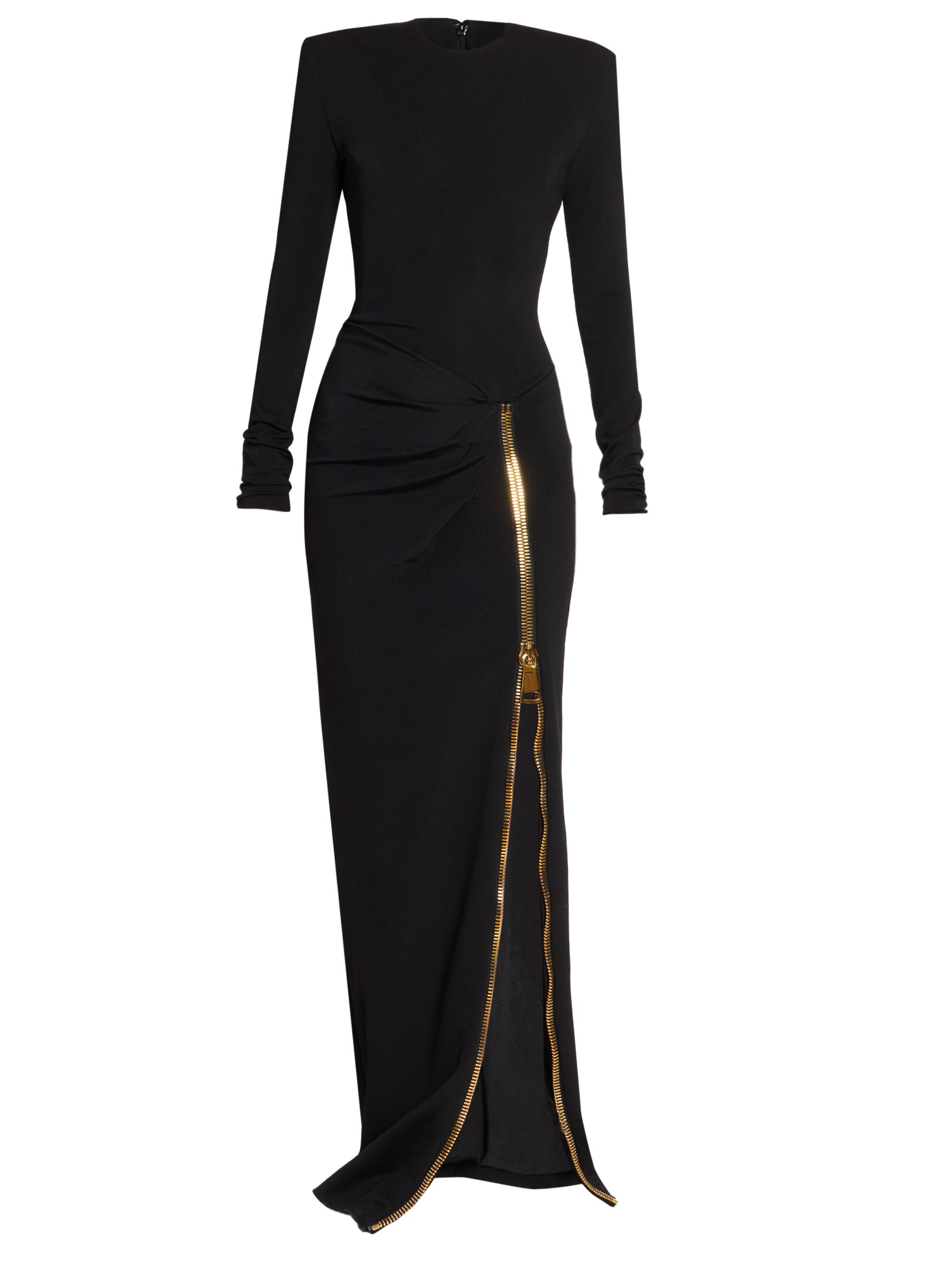 Balmain Women's Compact Knit Zip Slit Maxi Dress - Noir