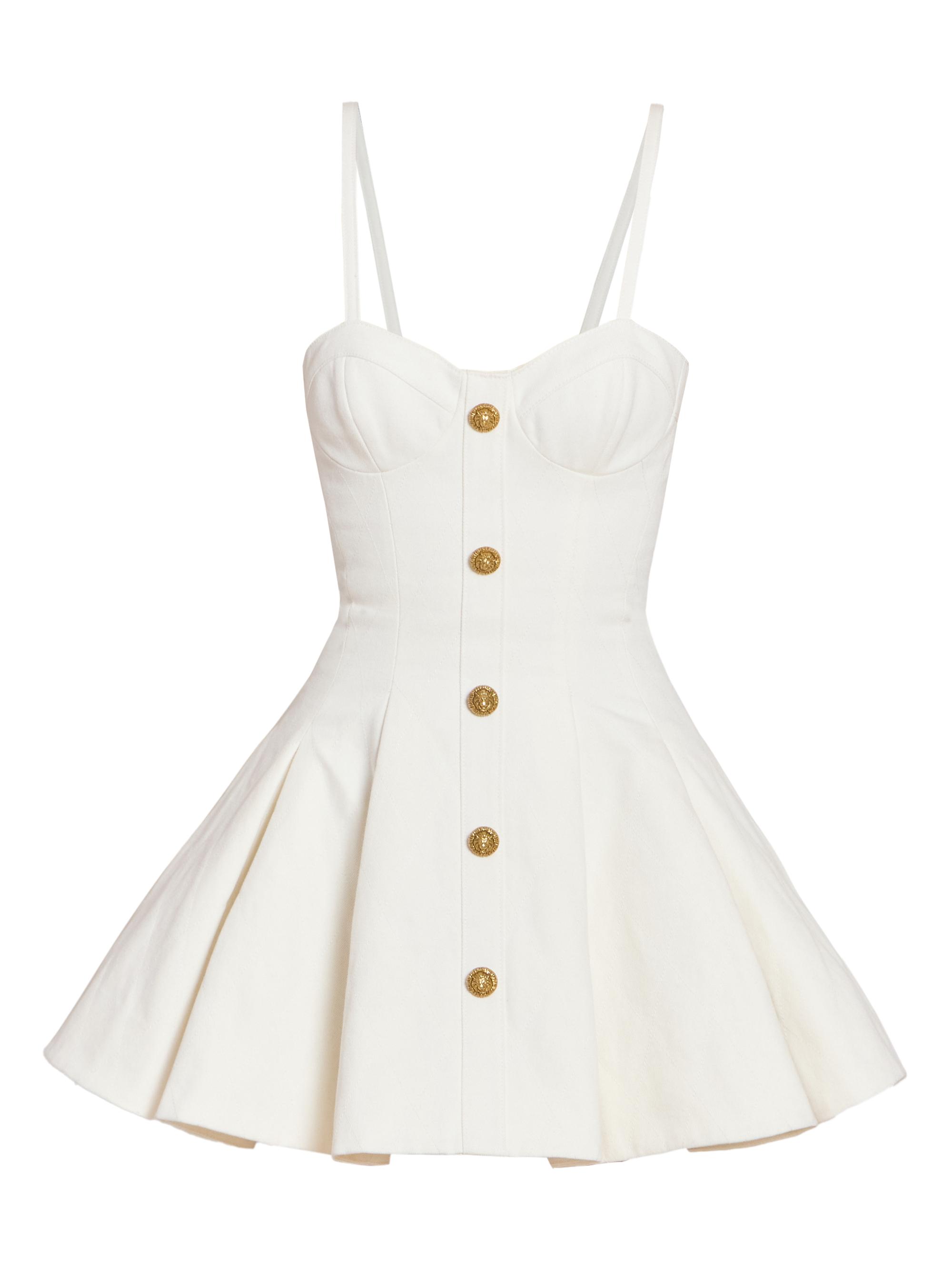 black and white dress with gold buttons Black and White Halter-neck Button-detailed Mini Dress – Branna Couture main image 0