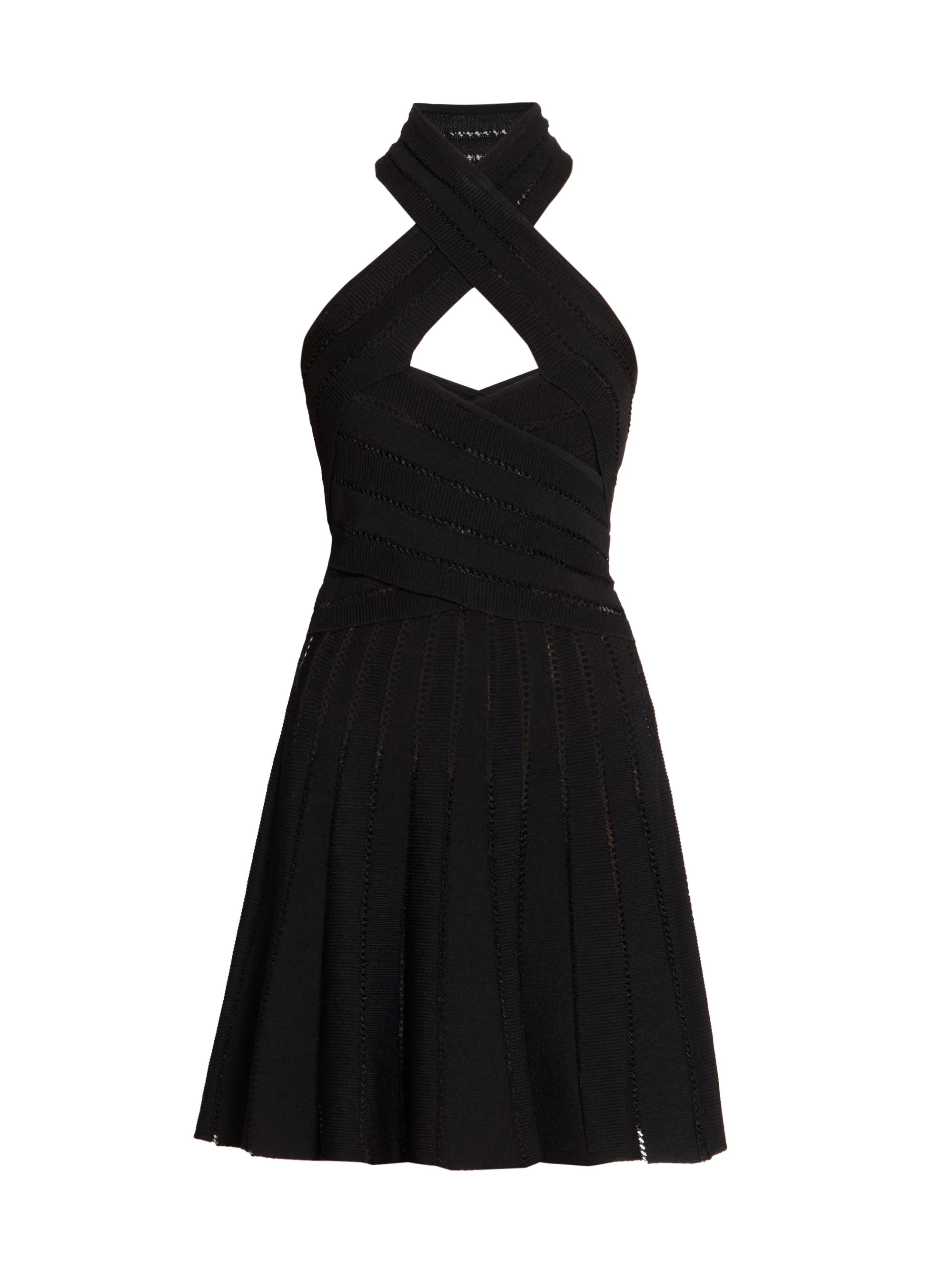 Balmain Women's Cross Halter FlÃ©chage Minidress - Noir