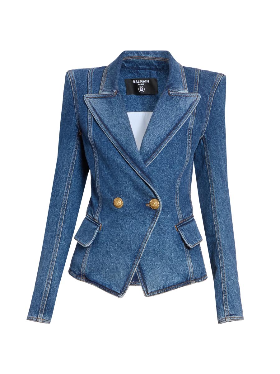 Balmain Women's Denim Double-breasted Blazer