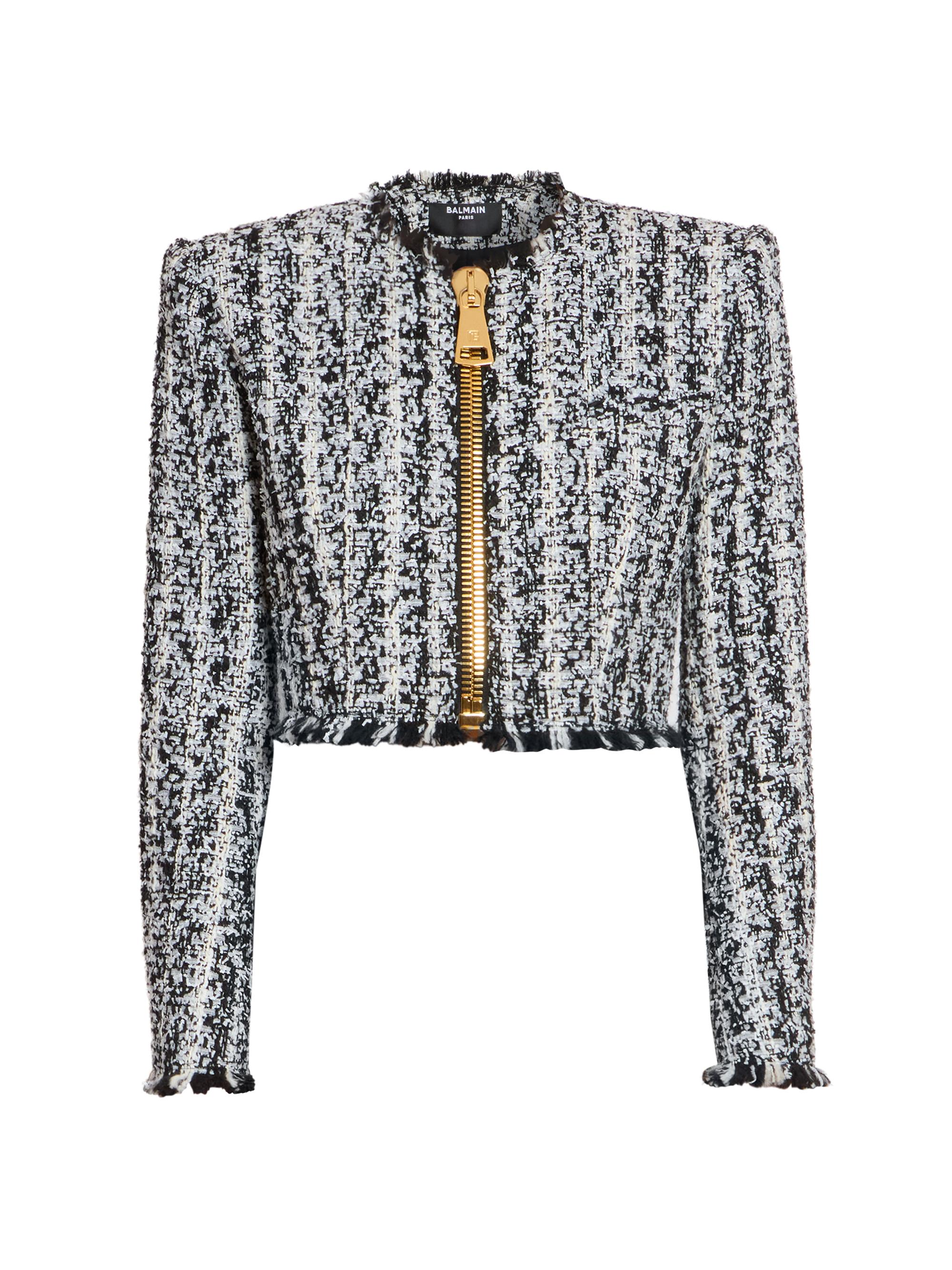 Balmain Women's Tweed Zip Crop Jacket - Noir Blanc - Women's Clothing