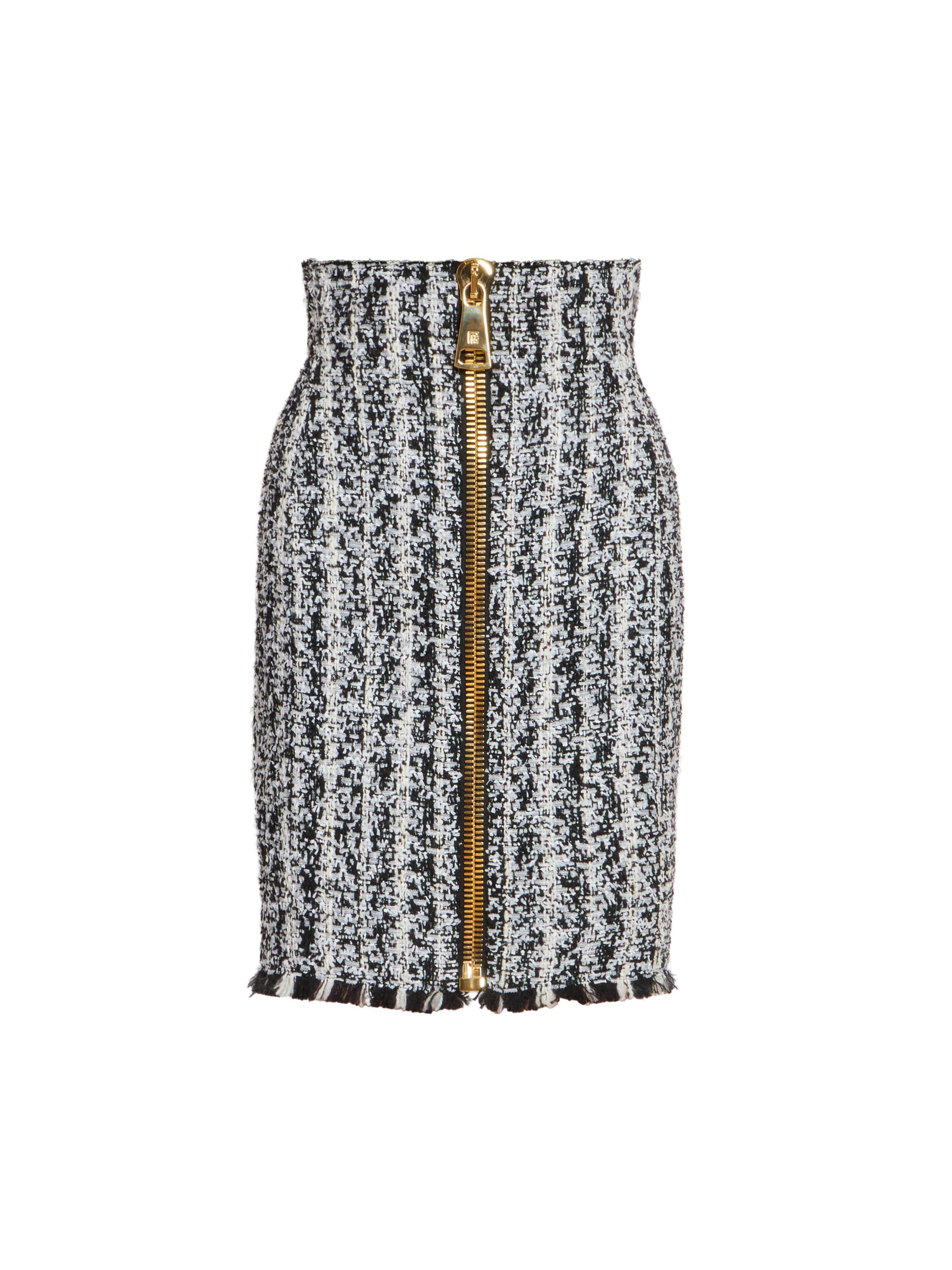 Balmain Women's Tweed Zip Pencil Skirt - Noir Blanc - Women's Clothing