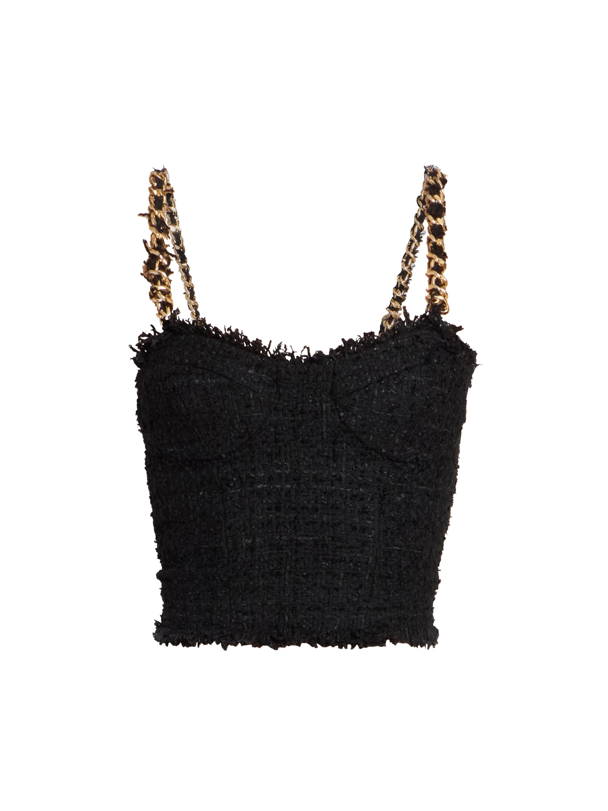 Balmain Women's Tweed Chain Strap Top - Noir