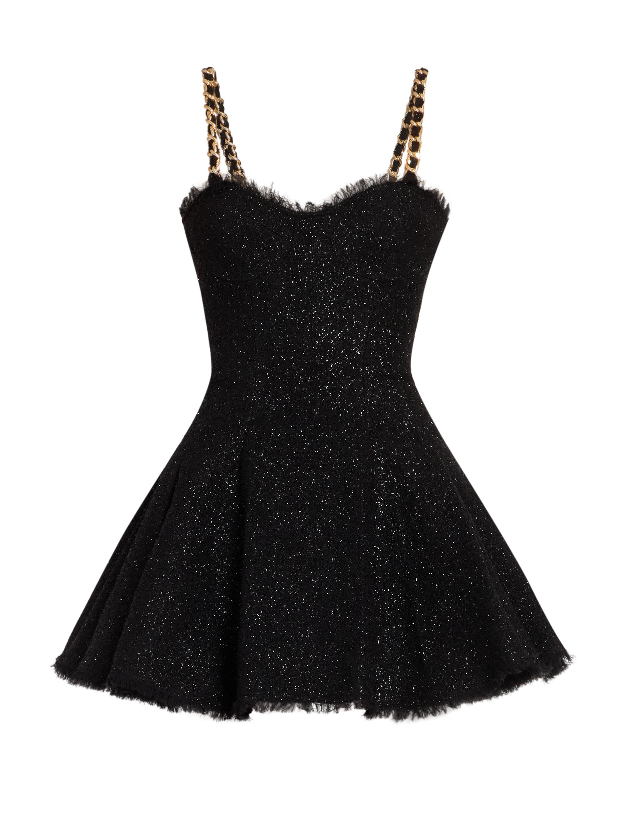 Balmain Women's Metallic Tweed Chain Strap Minidress - Noir