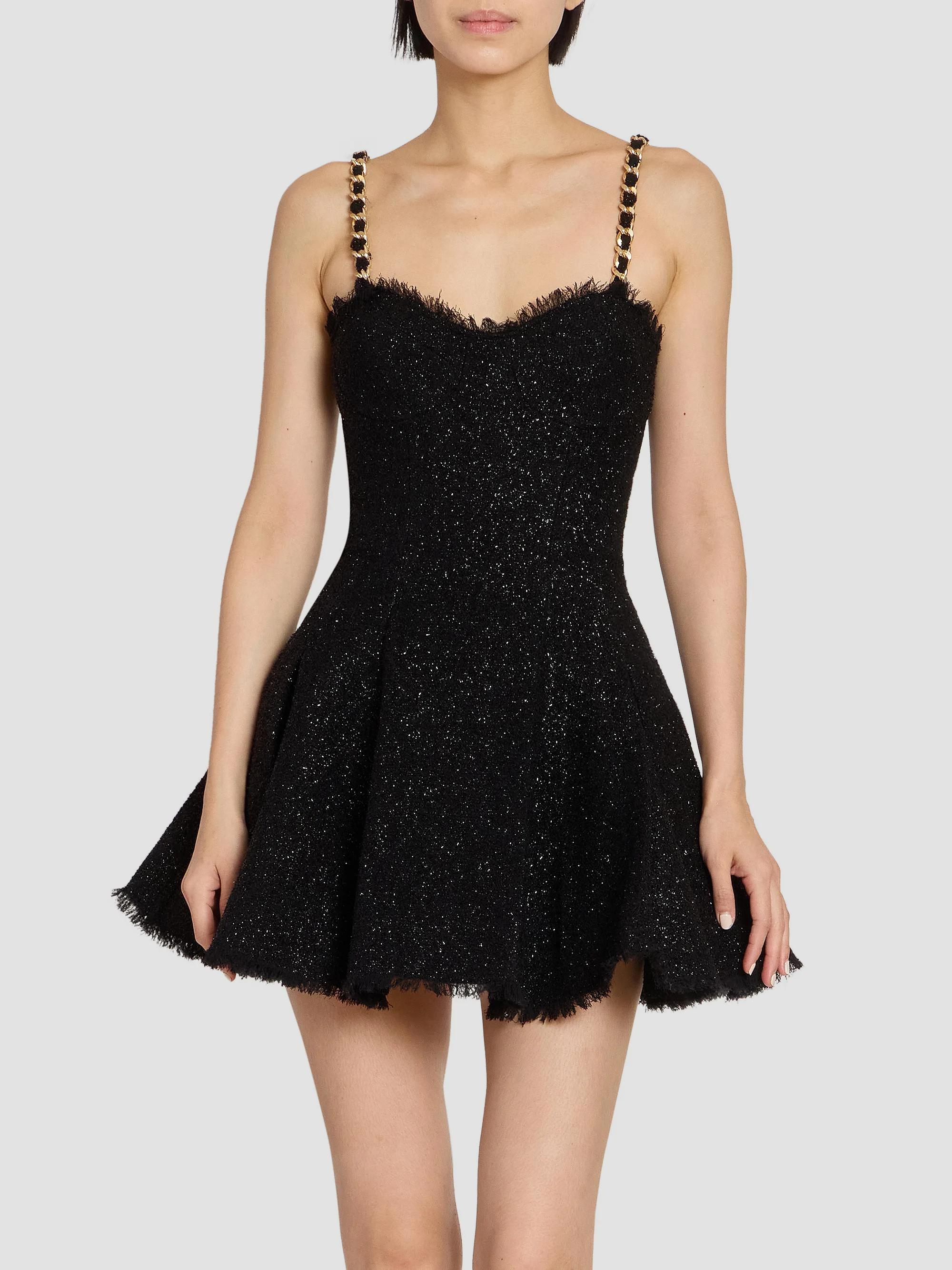 Balmain Women's Metallic Tweed Chain Strap Minidress - Noir | Thumbnail 3