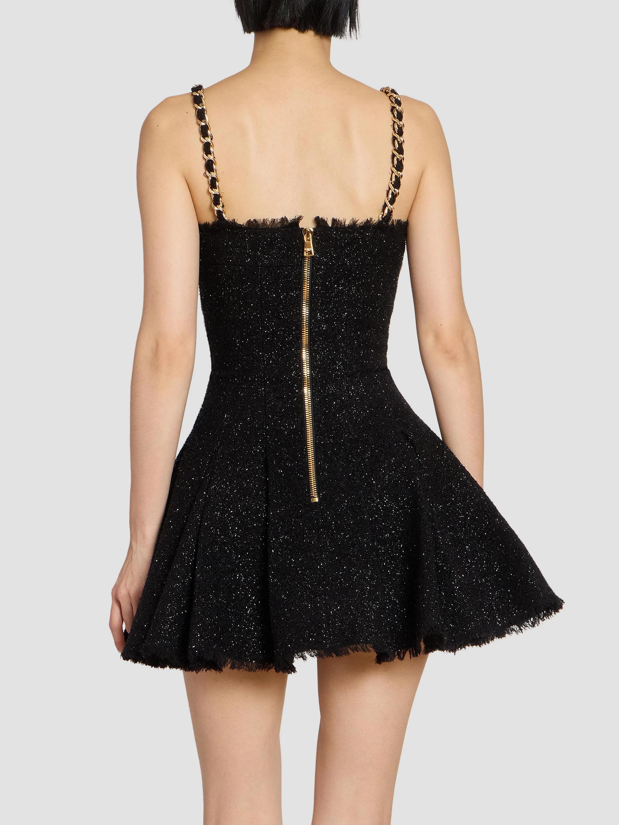 Balmain Women's Metallic Tweed Chain Strap Minidress - Noir | Thumbnail 5