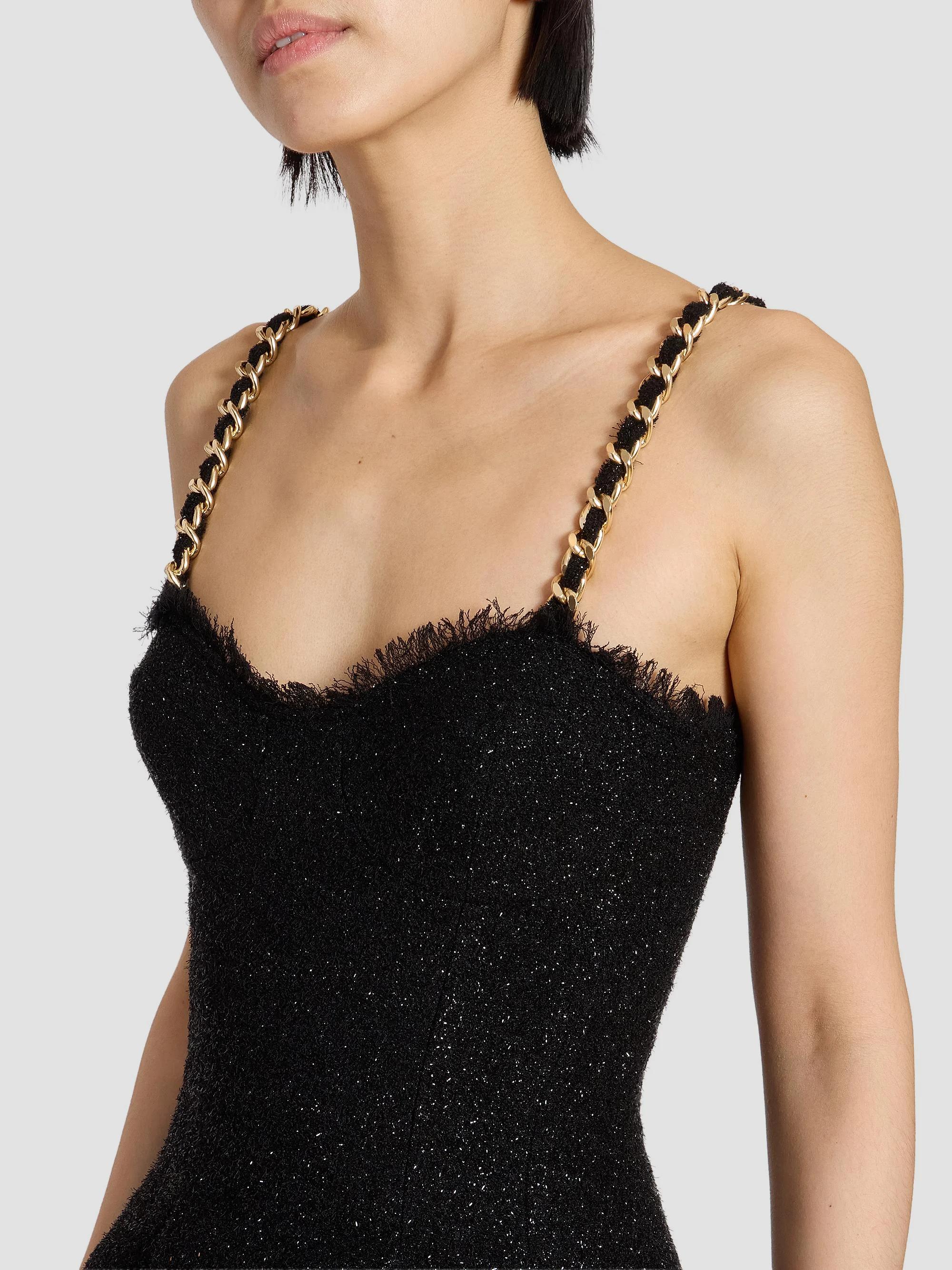Balmain Women's Metallic Tweed Chain Strap Minidress - Noir | Thumbnail 6
