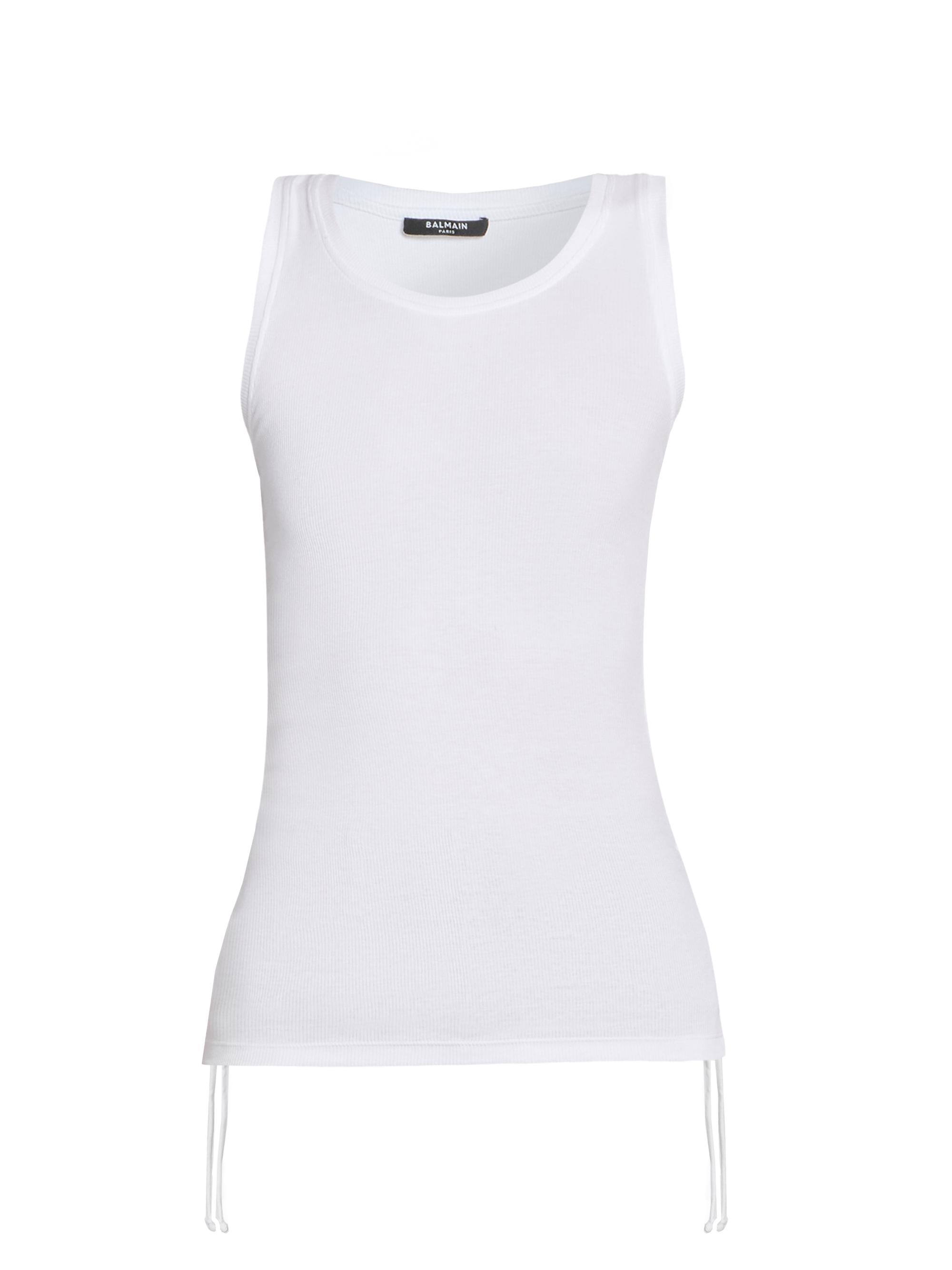 Balmain Women's Rib-Knit Stretch Cotton Tank - Blanc