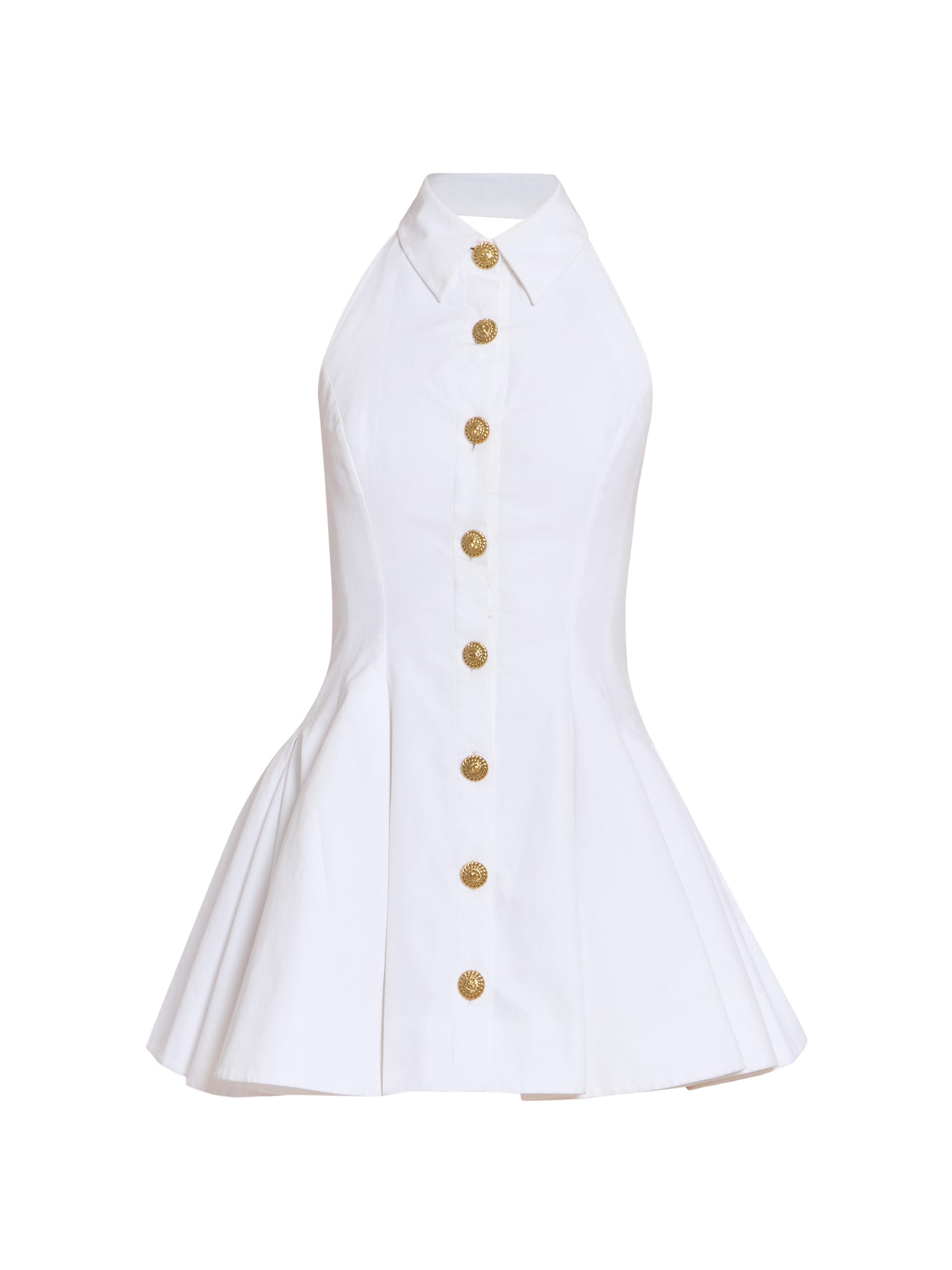 Balmain Women's Buttoned Poplin Cotton Halter Minidress - Blanc Optique - Women's Clothing
