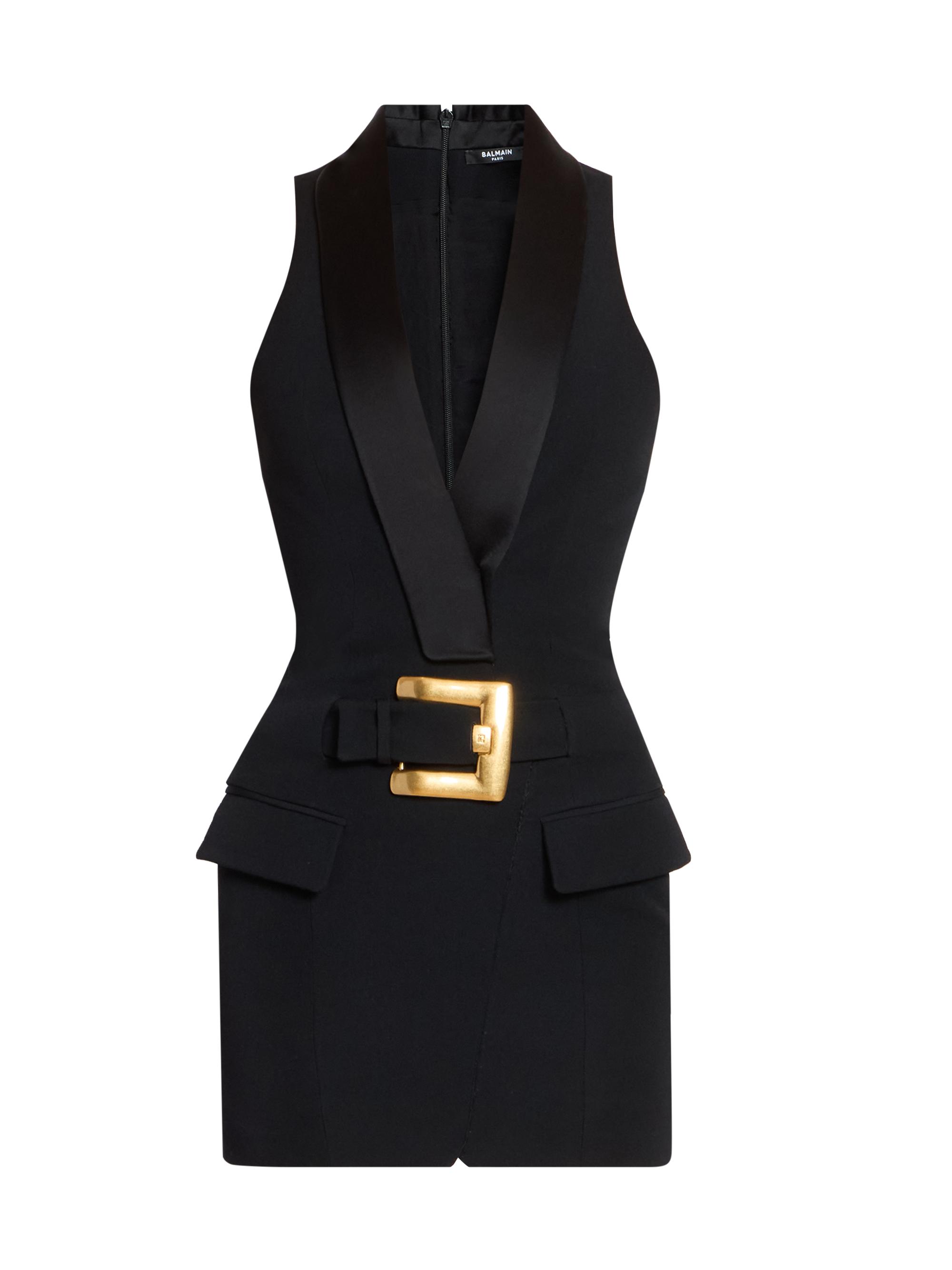 balmain leather bustier dress Balmain - Black leather bustier dress BF0R1165LC62
