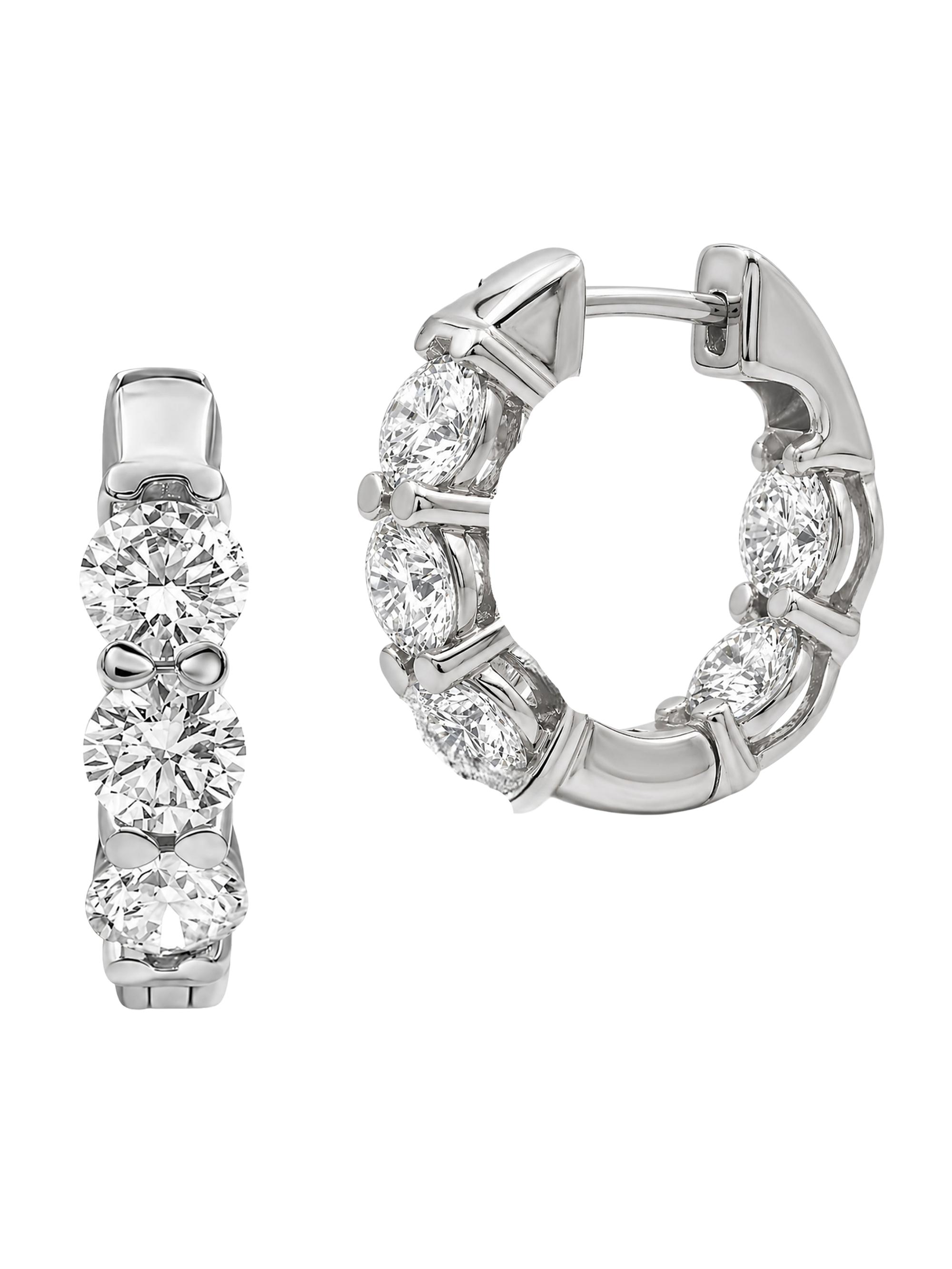 Saks Fifth Avenue Diamonds Women's 18K White Gold & 3.00 TCW Lab-Grown Diamond Huggie Earrings - White Gold