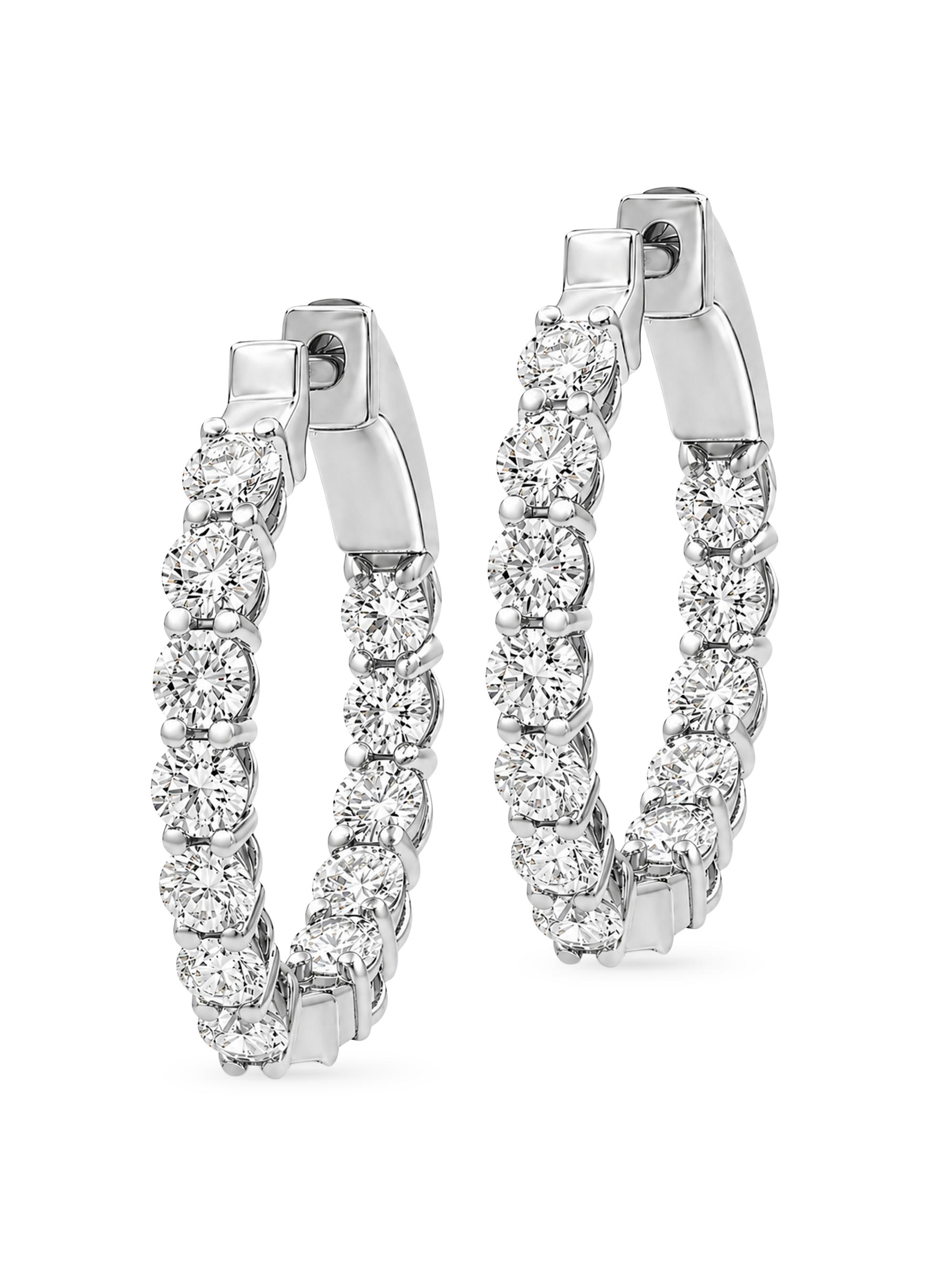 Saks Fifth Avenue Diamonds Women's 18K White Gold & 2.00 TCW Lab-Grown Diamond Hoop Earrings - White Gold