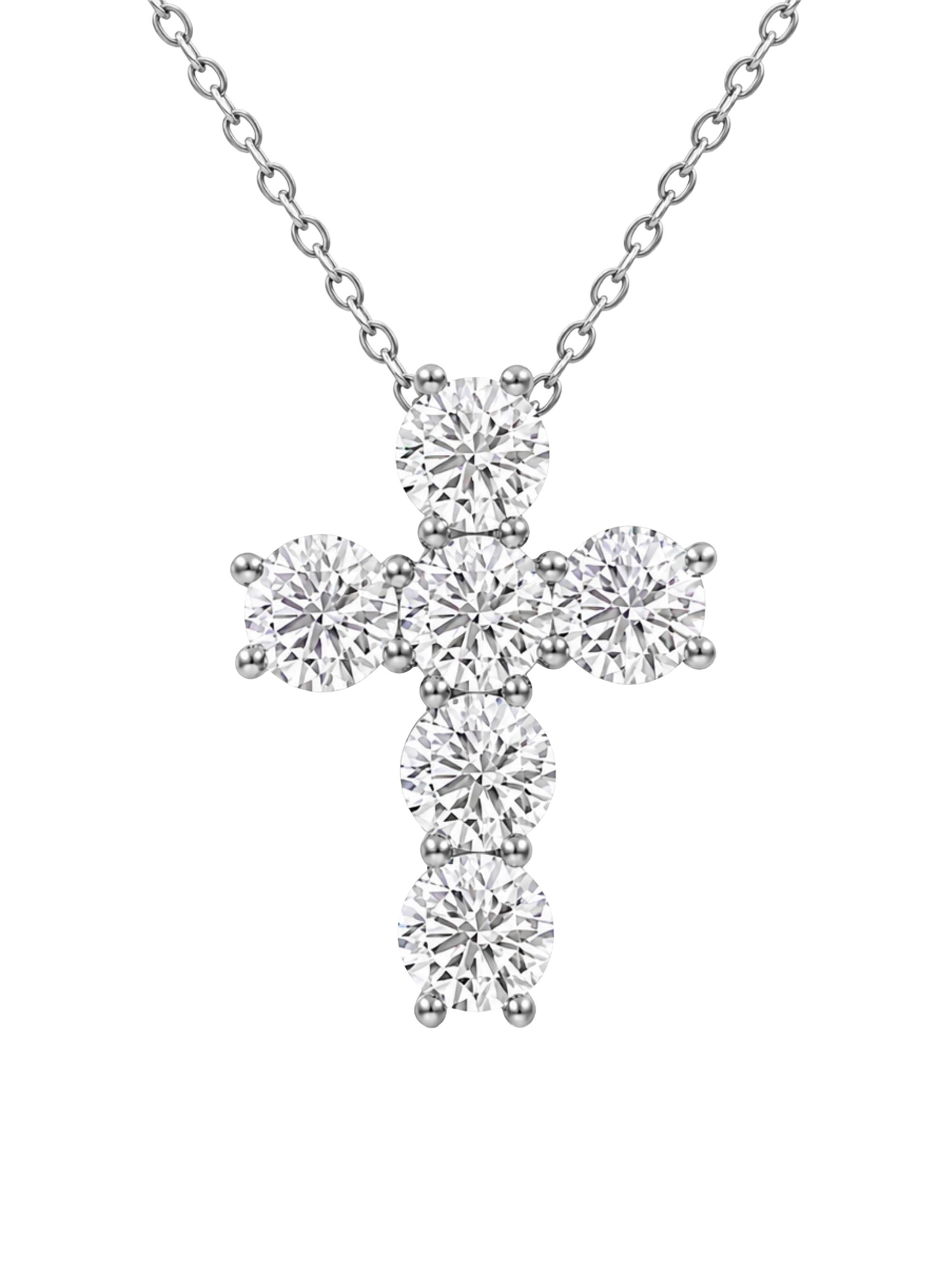 Saks Fifth Avenue Diamonds Women's 18K White Gold & 5.00 TCW Lab-Grown Diamond Cross Pendant Necklace - White Gold