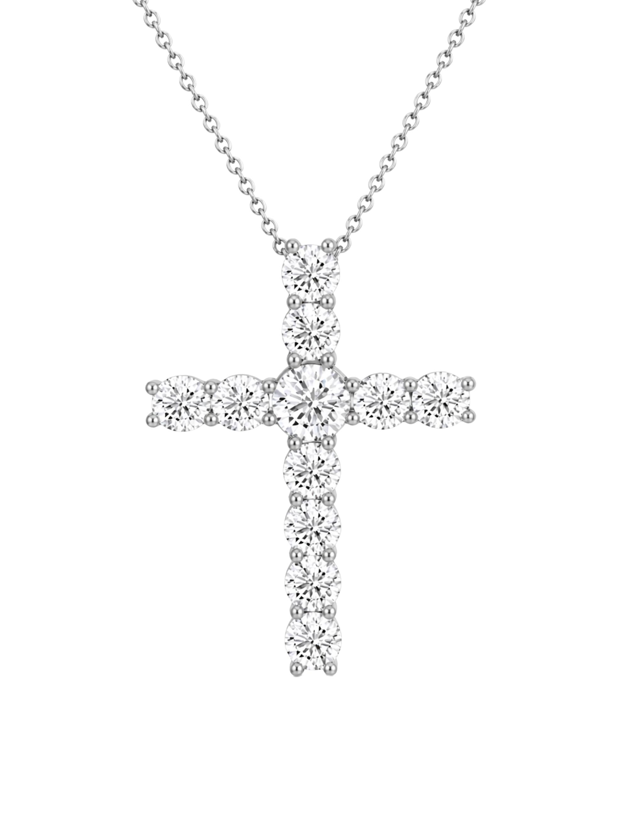 Saks Fifth Avenue Diamonds Women's 18K White Gold & 3.00 TCW Lab-Grown Diamond Cross Pendant Necklace - White Gold
