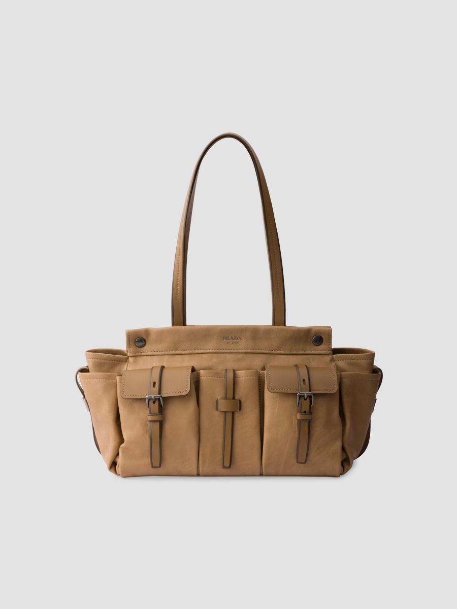 Prada Women's Route Large Leather Tote Bag In Beige Khaki