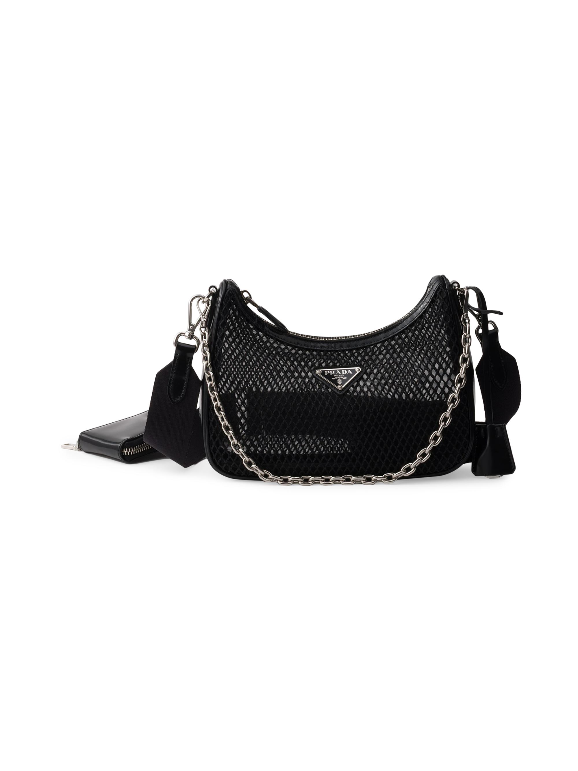 Prada Women's Re-Edition 2005 Mesh and Brushed Leather Shoulder Bag - Black