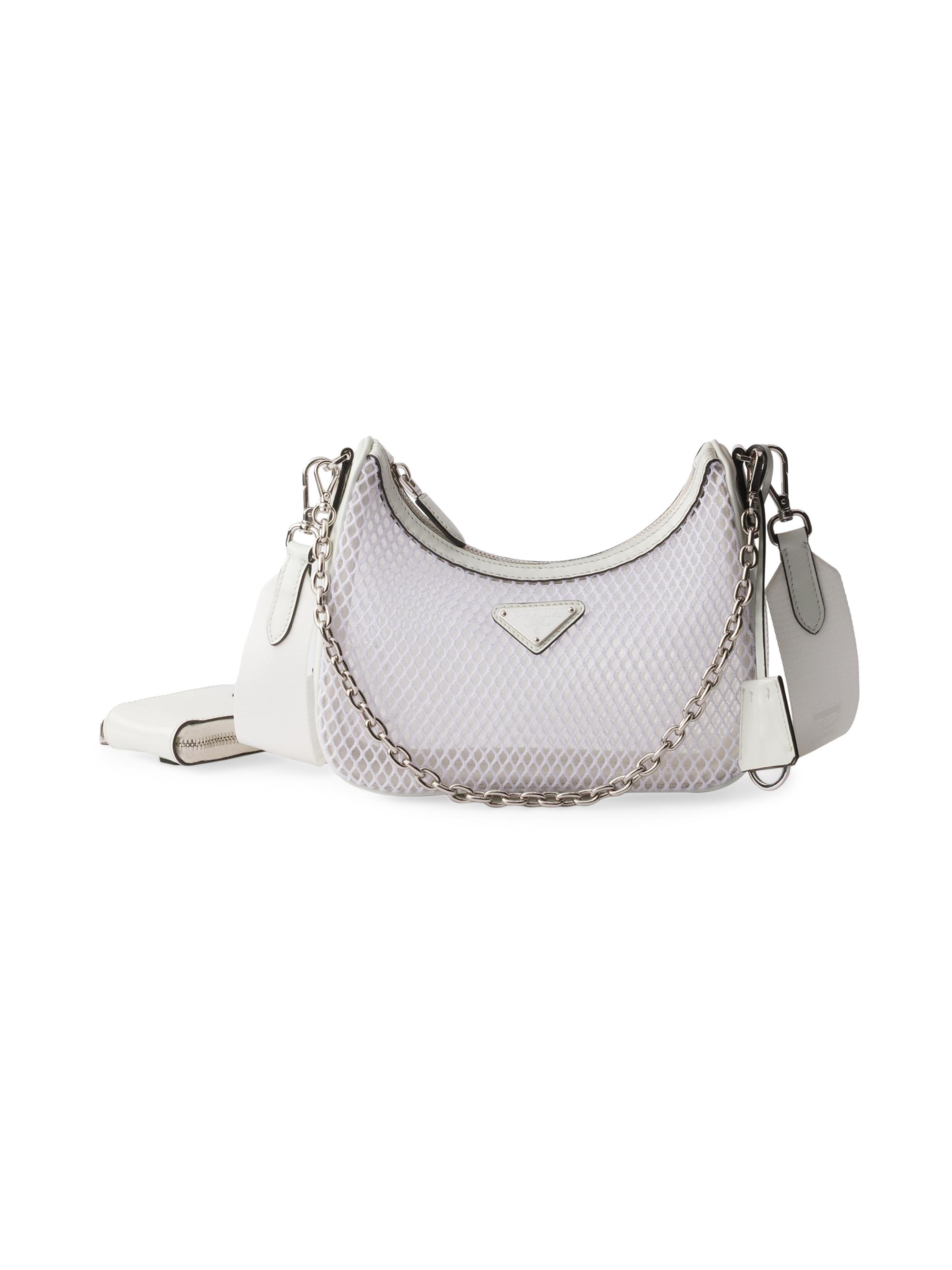 Prada Women's Re-Edition 2005 Mesh and Brushed Leather Shoulder Bag - White