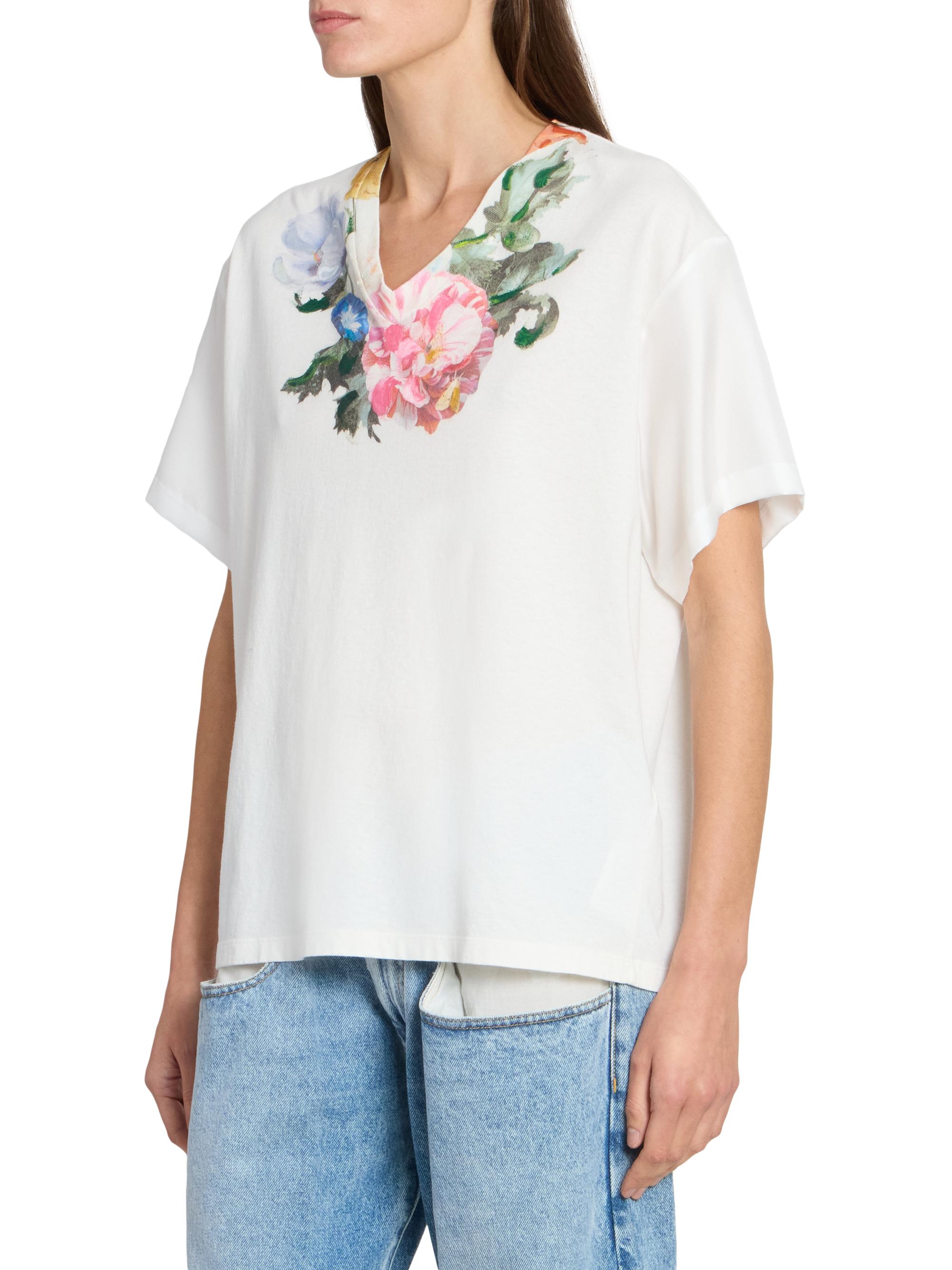 Maison Margiela Floral Cotton V-Neck T-Shirt | Saks Fifth Avenue