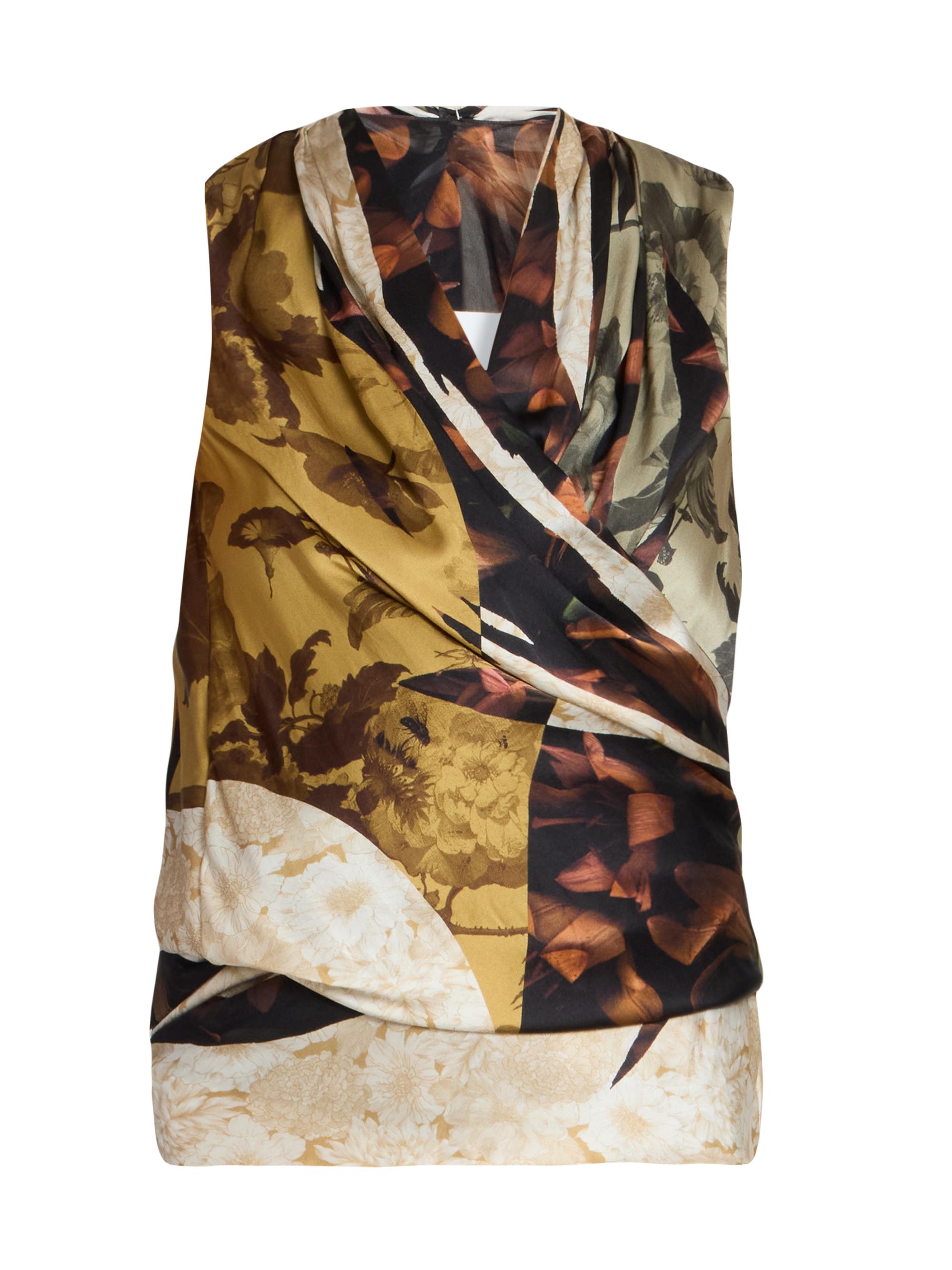 Maison Margiela Women's Floral Draped Silk Top - Brown Variant