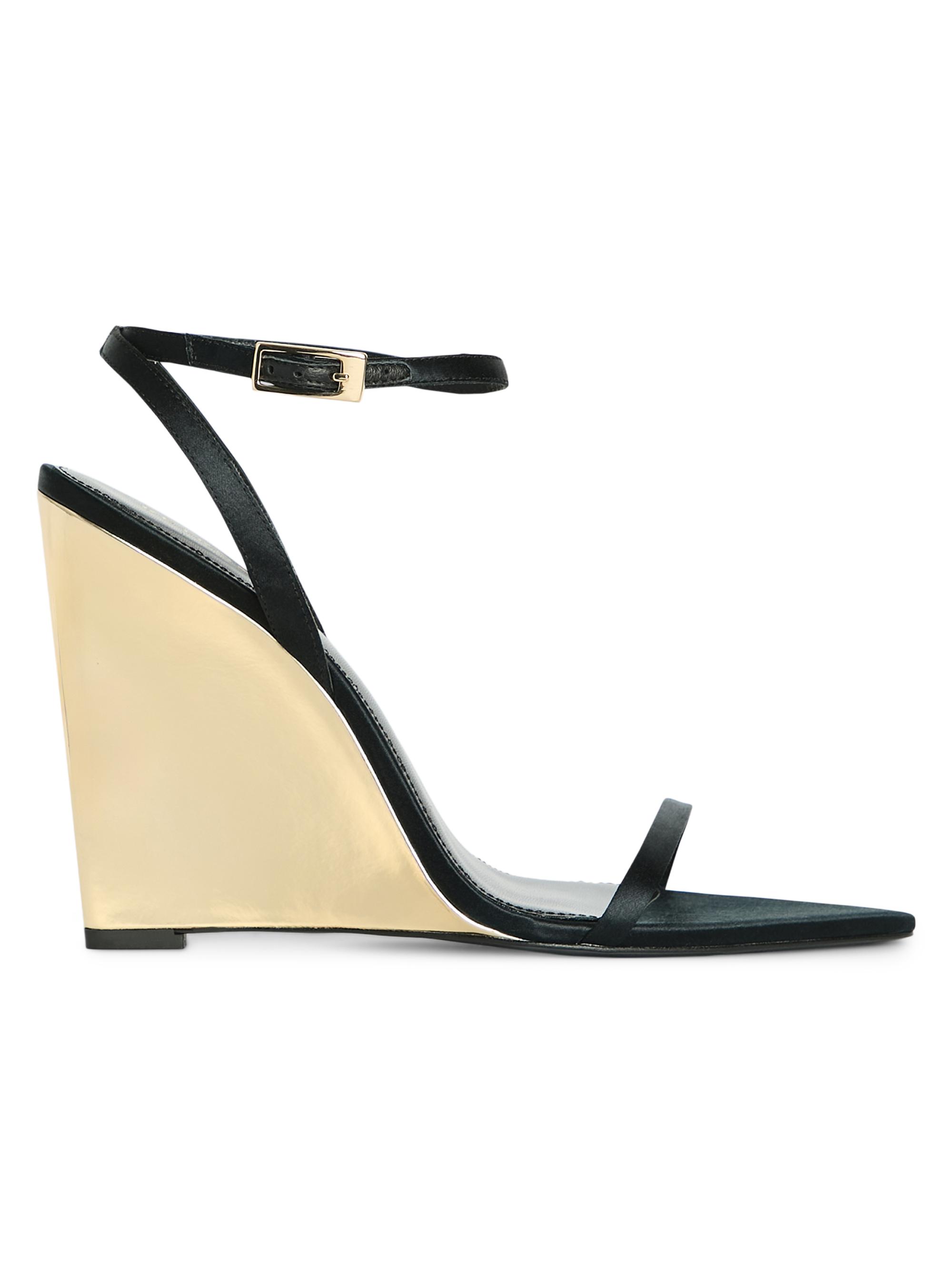 Retrofête Women's Nelly 110MM Silk Wedge Sandals - Black Gold Wedge