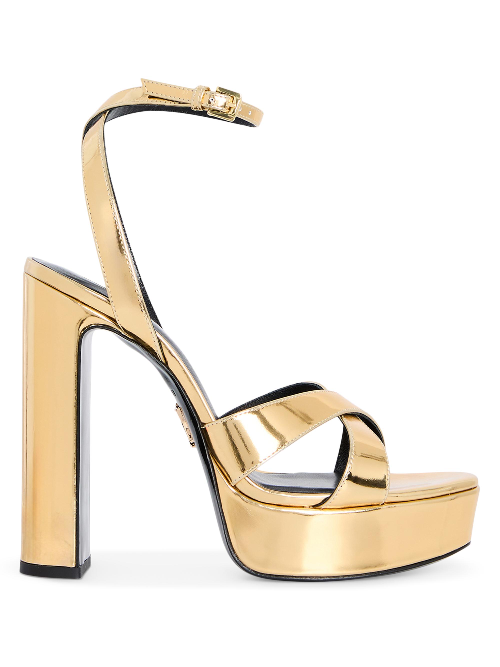Retrofête Women's Melodia 130MM Leather Platform Sandals - Gold Mirror