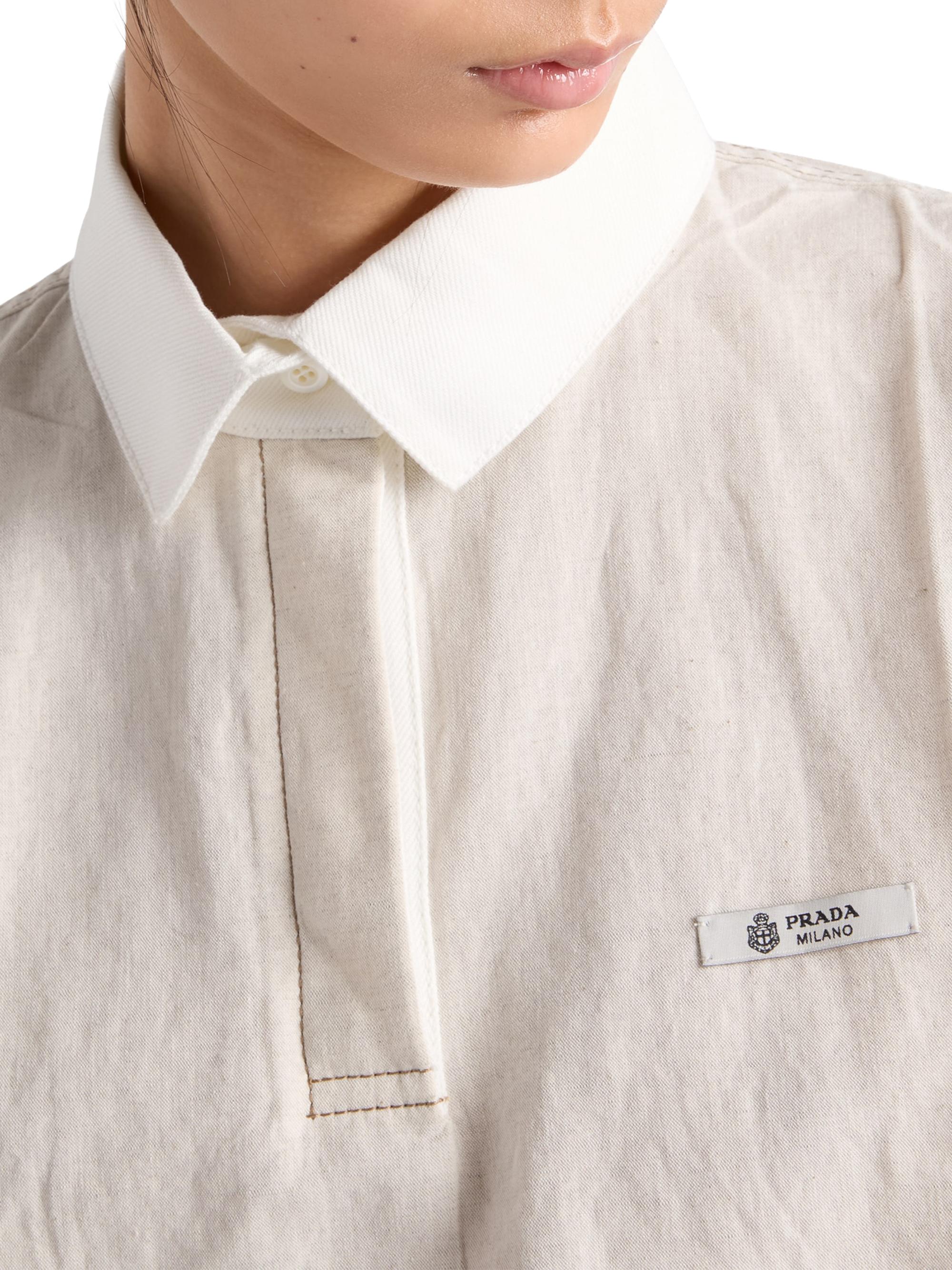Prada Women's Chambray and Jersey Polo Shirt - Beige Khaki - detail view in Beige